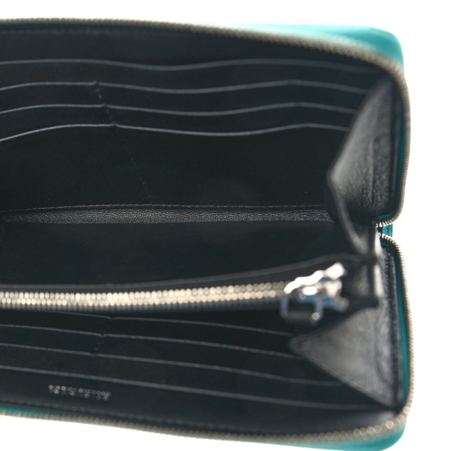 Metallic Goatskin Logo Everyday Continental Zip Around Wallet Turquoise Black