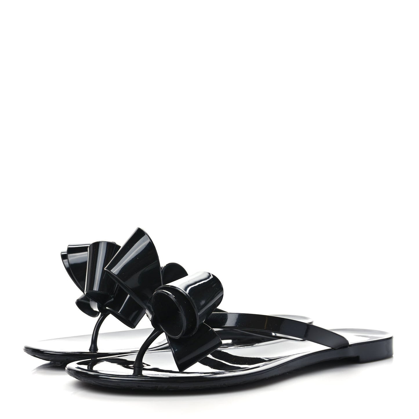 PVC Jelly Bow Thong Sandals 37 Black
