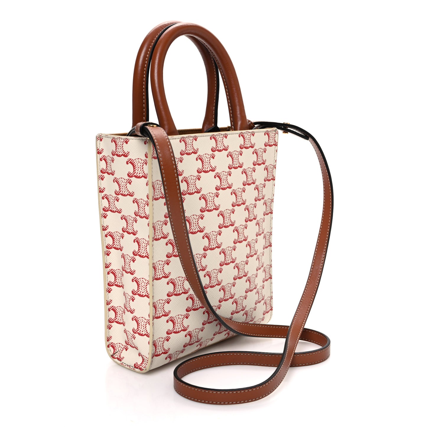 Triomphe Canvas Calfskin Mini Vertical Cabas White Red