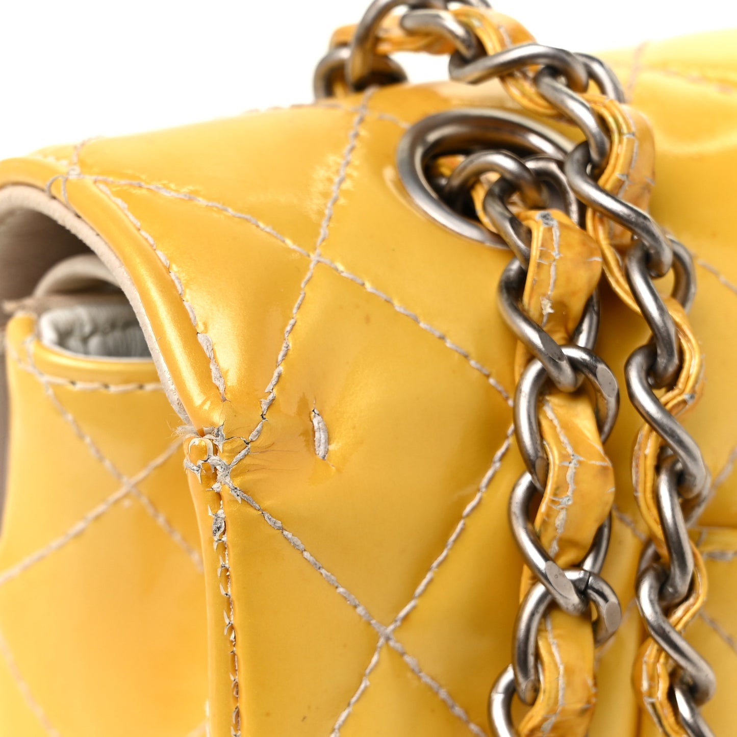 Patent Quilted Medium Double Flap Yellow