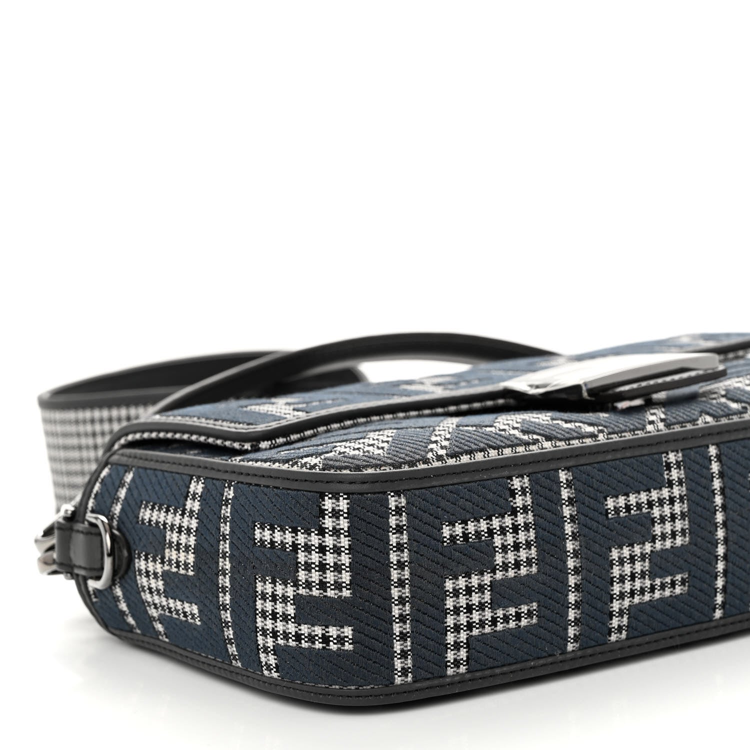 Fendi Wool Vitello King Houndstooth FF Embroidered Baguette Grigio Anthracite 8 of 9