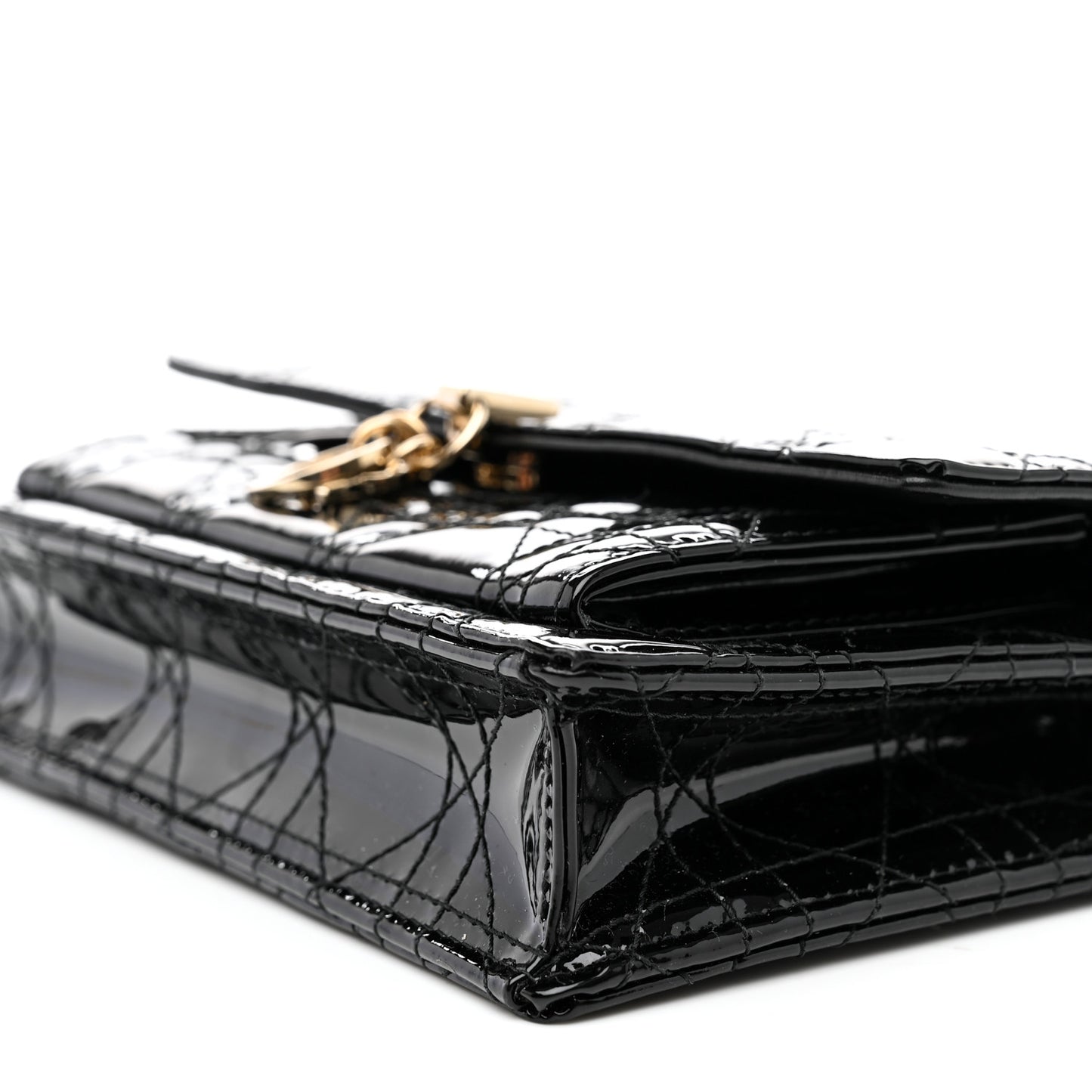 Patent Cannage Lady Dior Chain Pouch Black