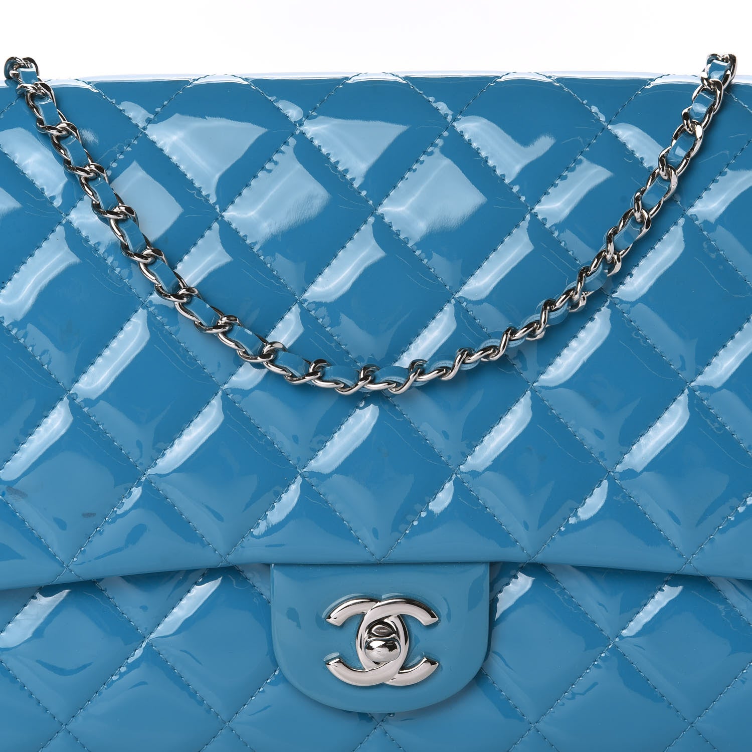 Chanel Patent Quilted Clutch with Chain Flap Blue 11 of 11