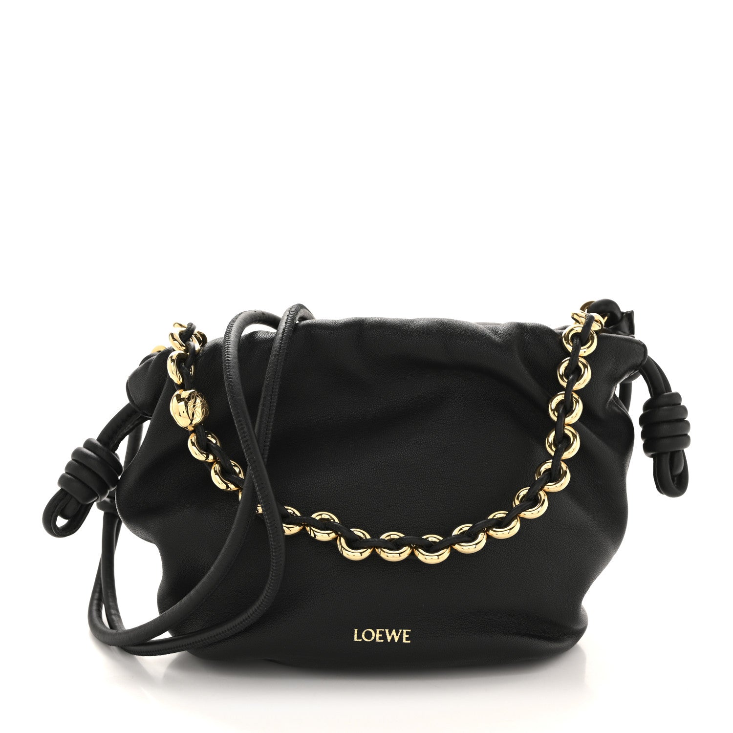 Loewe Mellow Nappa Donut Chain Mini Flamenco Knot Clutch Black