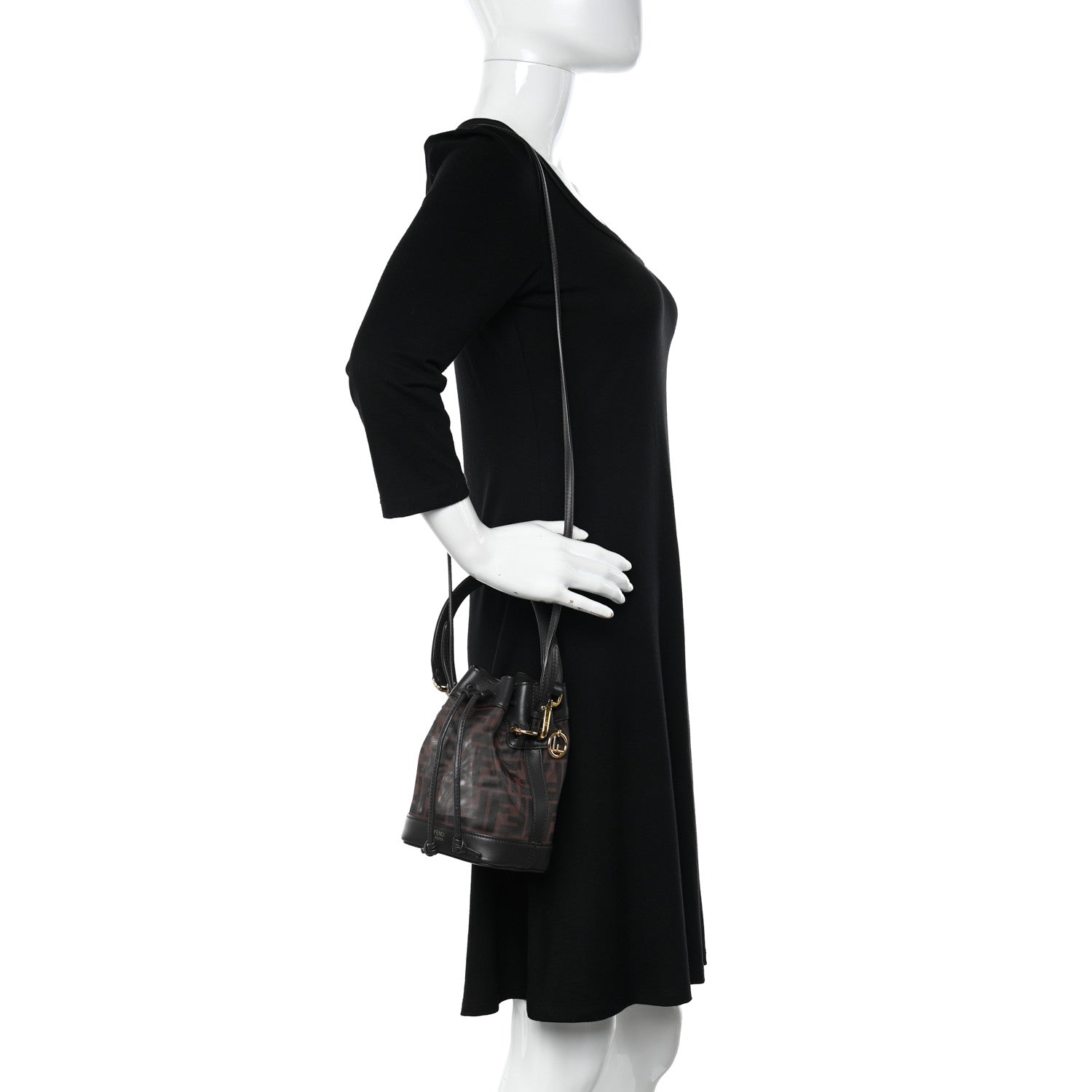 Fendi Mesh Vitello Grace F is Fendi FF 1974 Mini Mon Tresor Bucket Bag Marrone Black Ebano 2 of 13