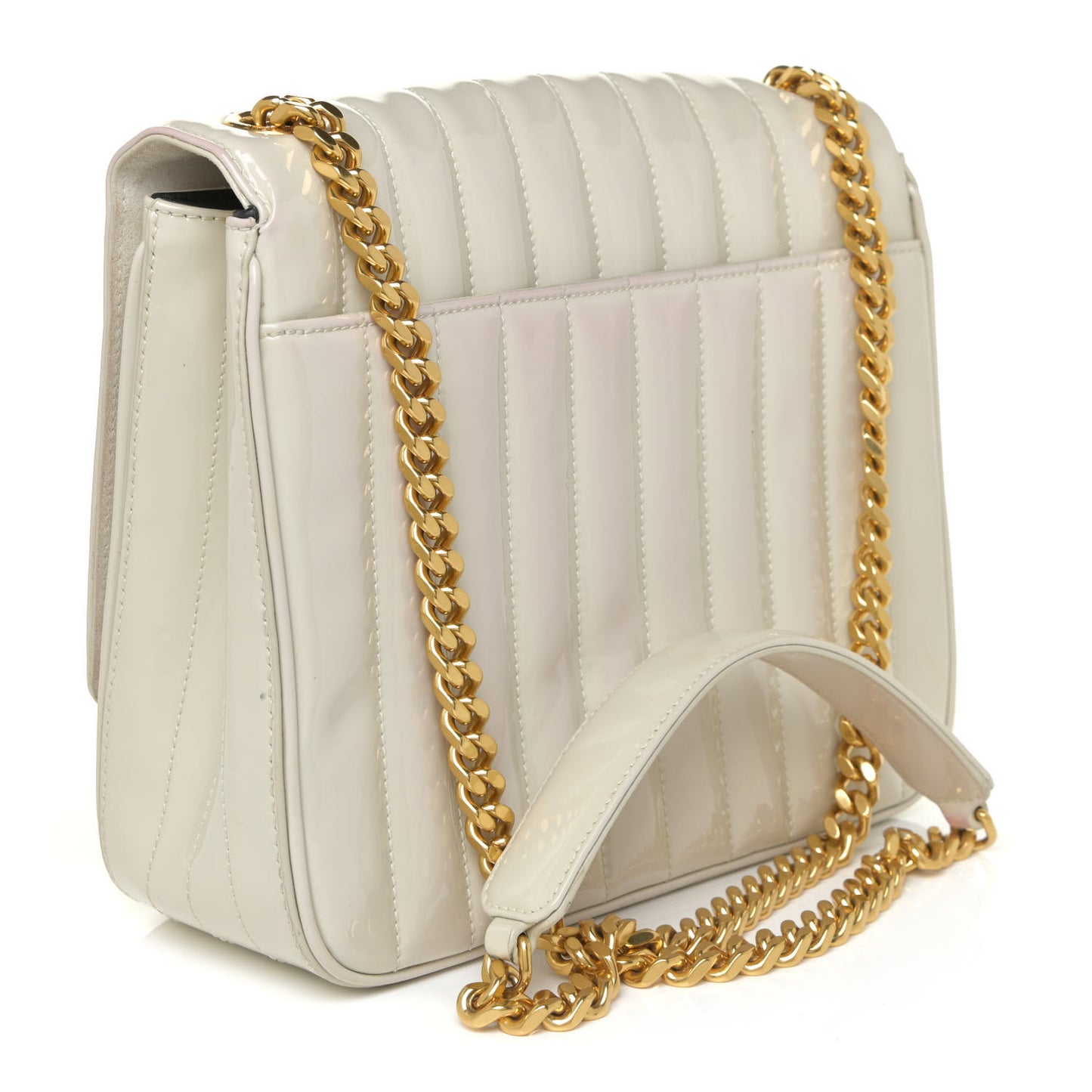 Patent Matelasse Monogram Large Vicky Chain Bag White