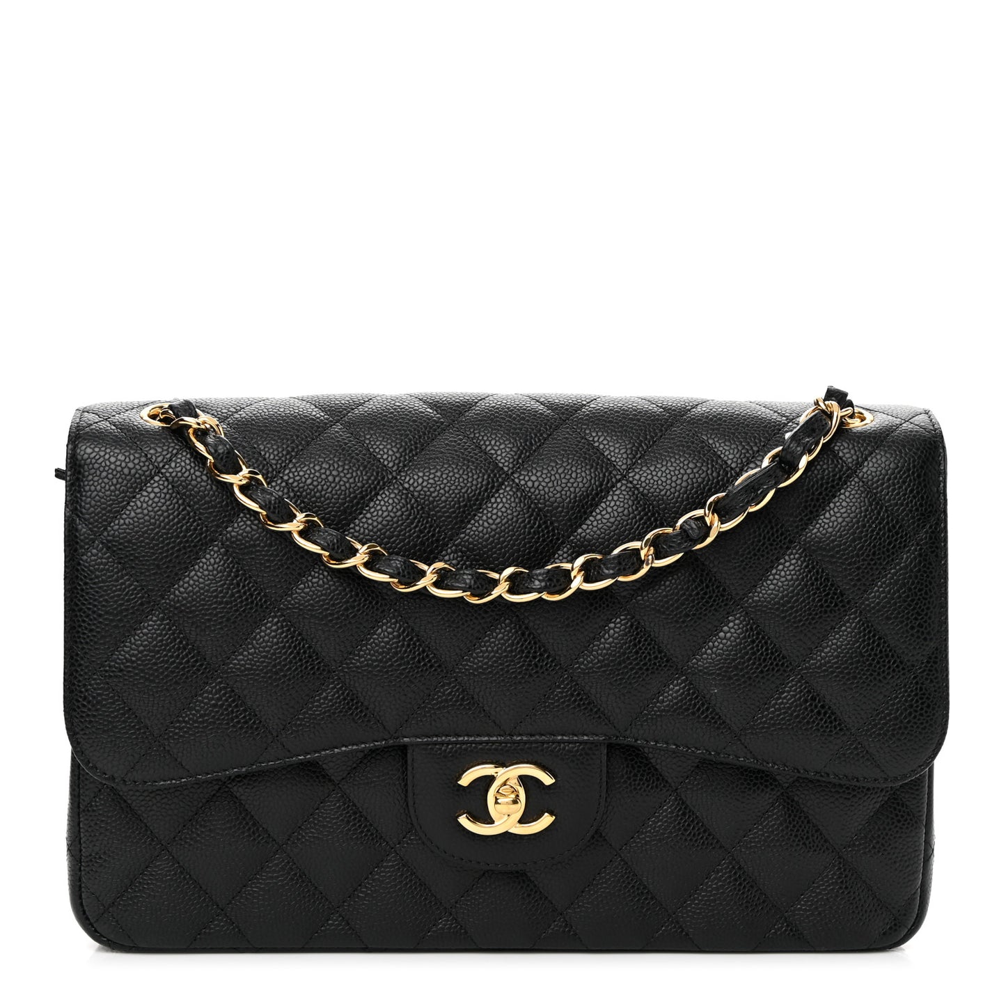 Caviar Quilted Jumbo Double Flap Black