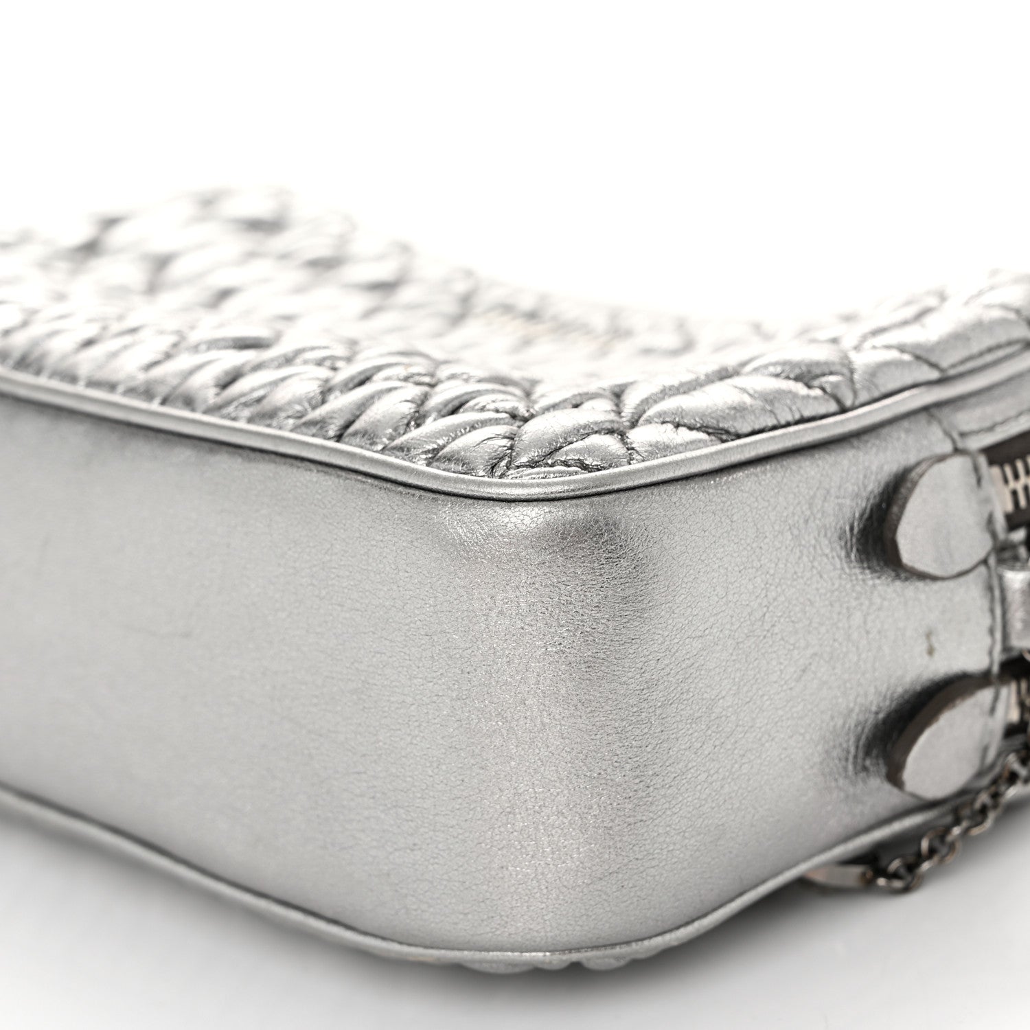 Miu Miu Metallic Nappa Matelasse Crystal Double Zip Pochette Cromo 10 of 10