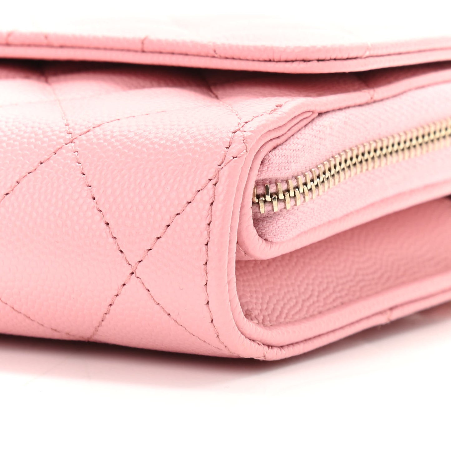Caviar Quilted Phone Holder Wallet on Removable Chain Pink