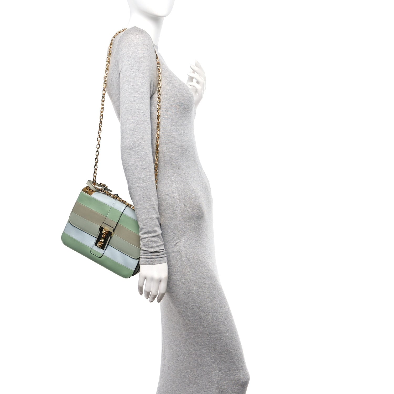Valentino Garavani Nappa Striped B-Rockstud Flap Green 2 of 10