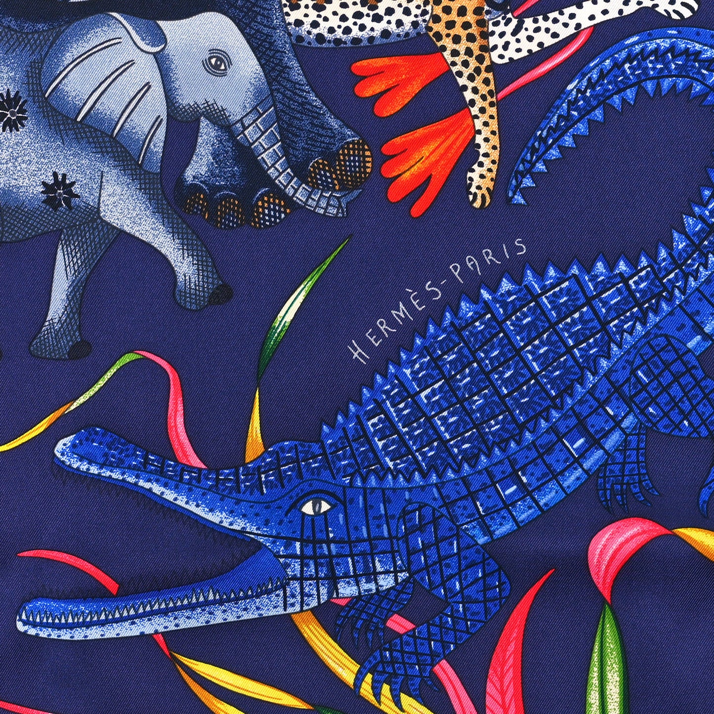 Silk La Marche Du Zambeze Scarf 90 Indigo Rose Vif Multicolor