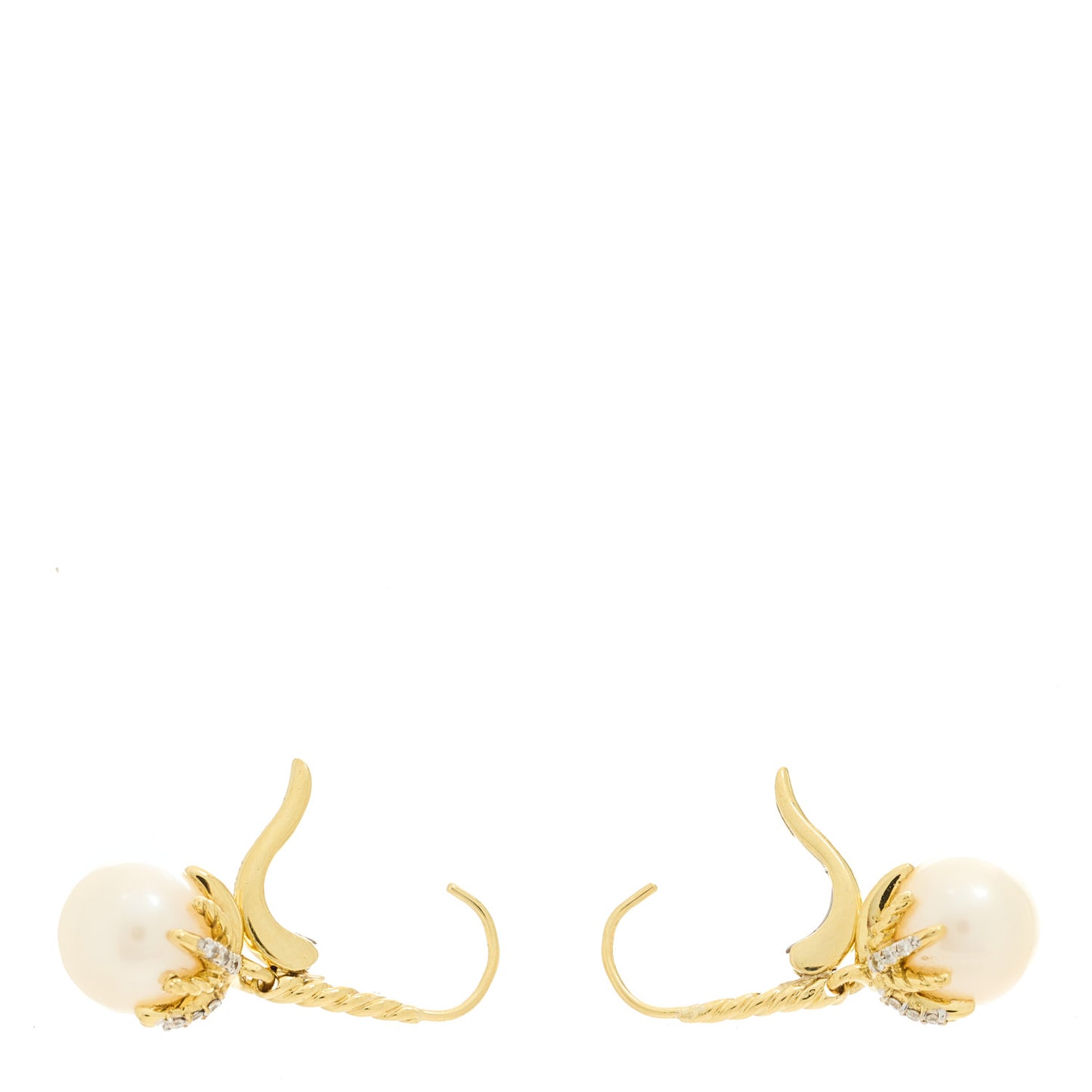 18K Yellow Gold Diamond 9.5mm Pearl Starburst Drop Earrings