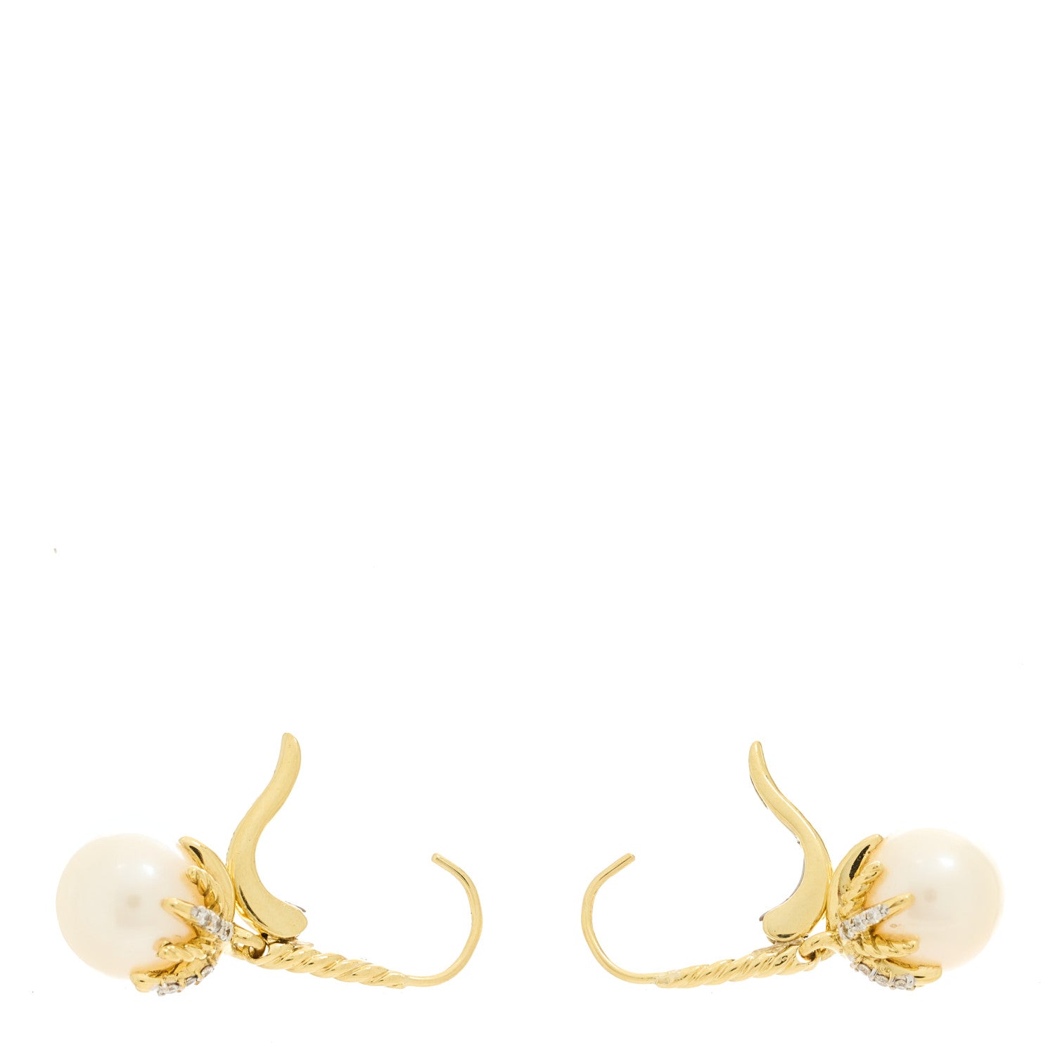 David Yurman 18K Yellow Gold Diamond 9.5mm Pearl Starburst Drop Earrings 3 of 4