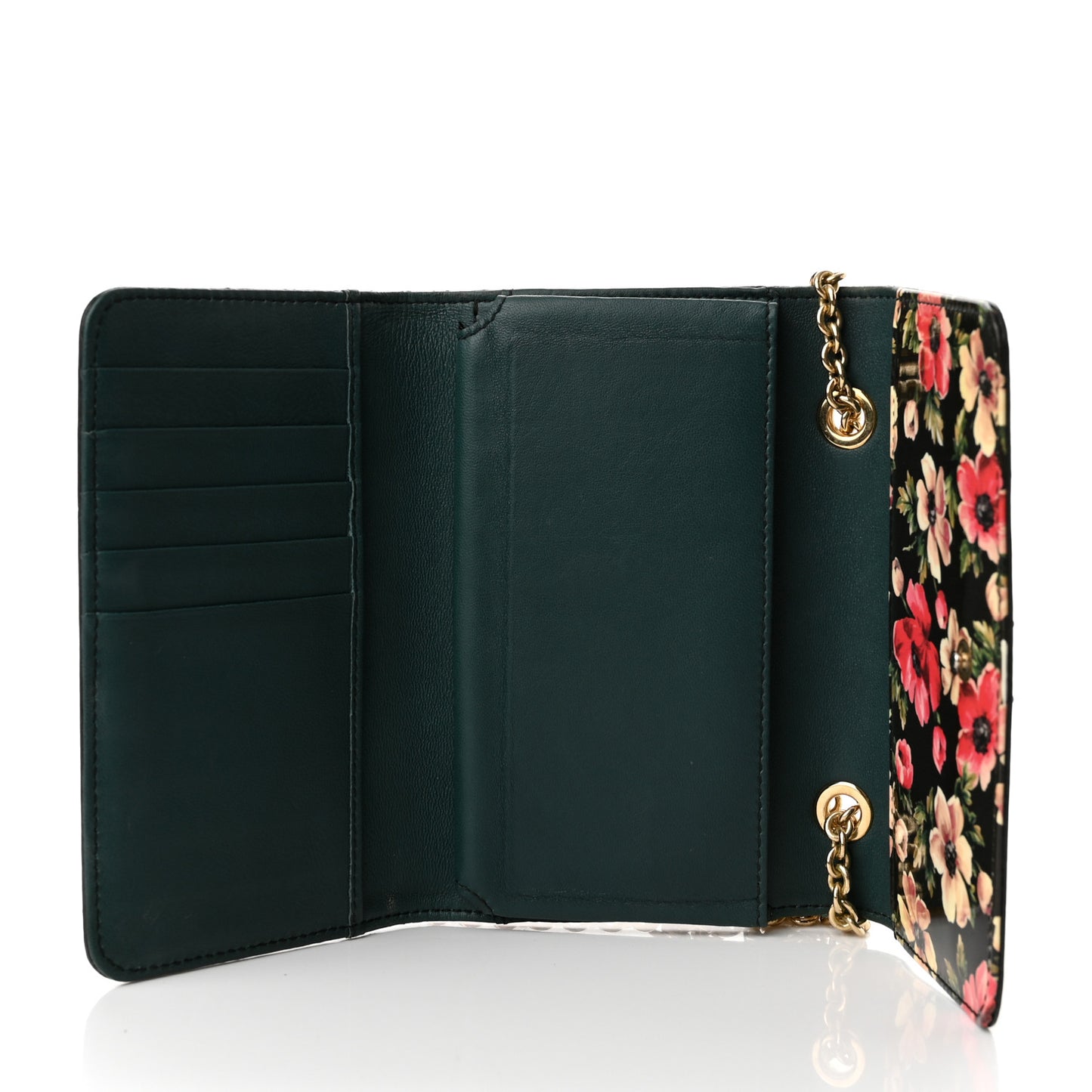 Patent Floral Print Wallet On Chain Black Multicolor