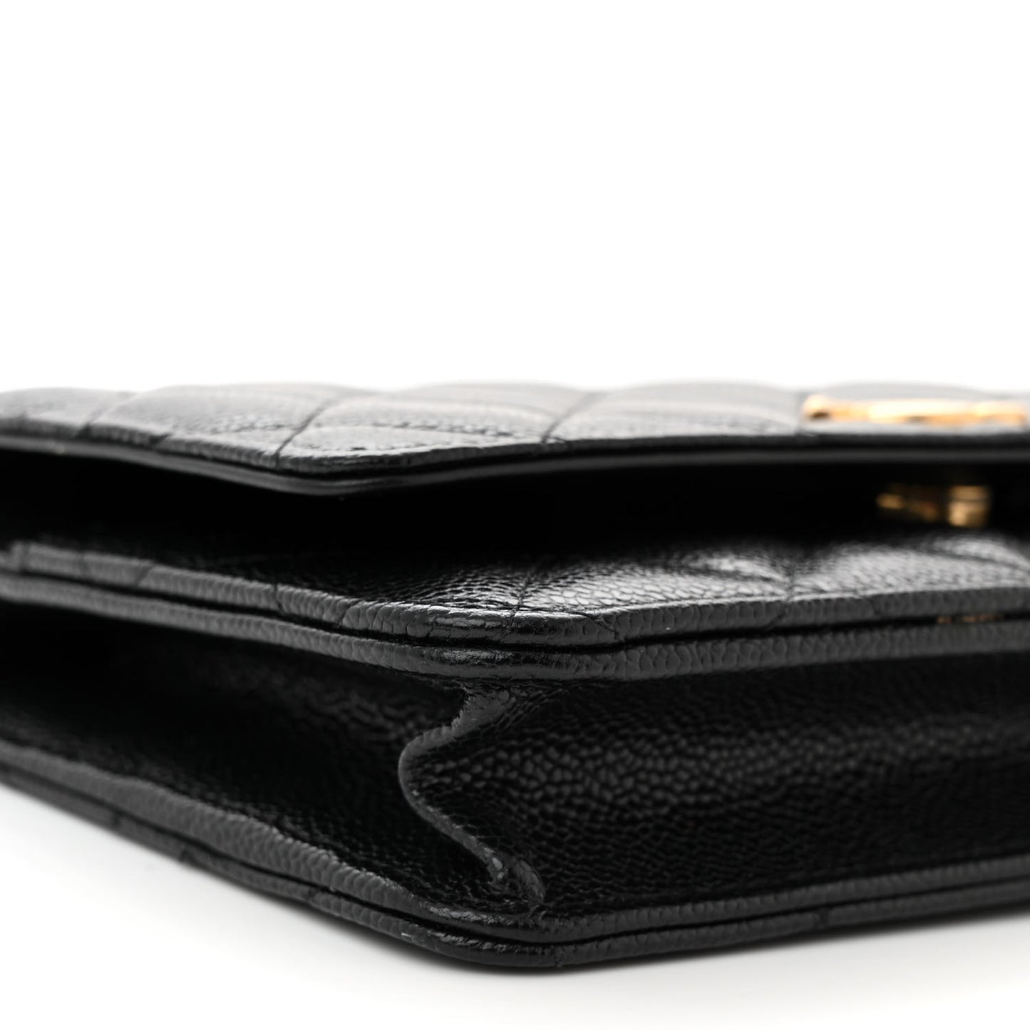Shiny Caviar Quilted Pick Me Up Wallet On Chain WOC Black