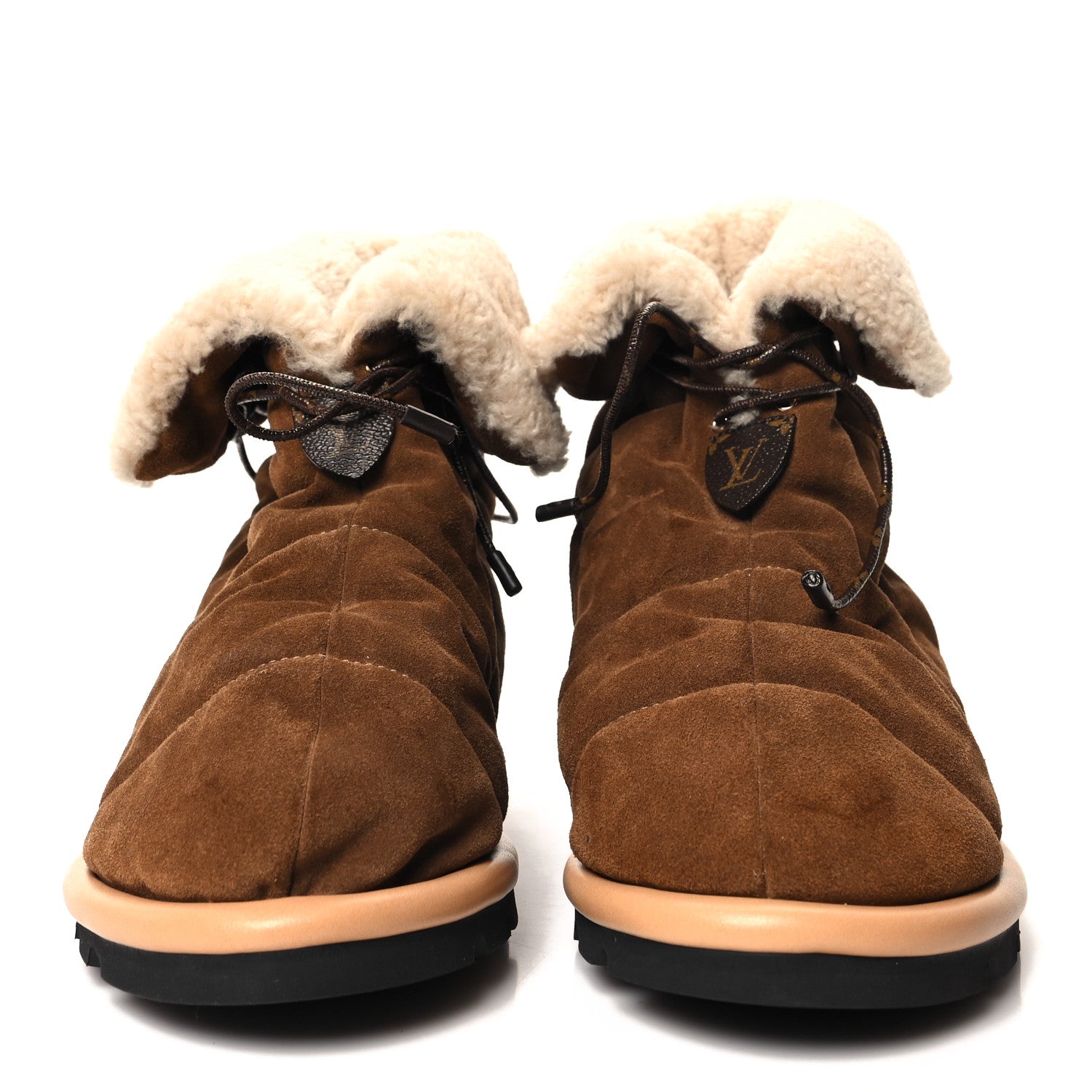 Louis Vuitton Suede Shearling Quilted Flat Ankle Boot 40 Beige 2 of 7