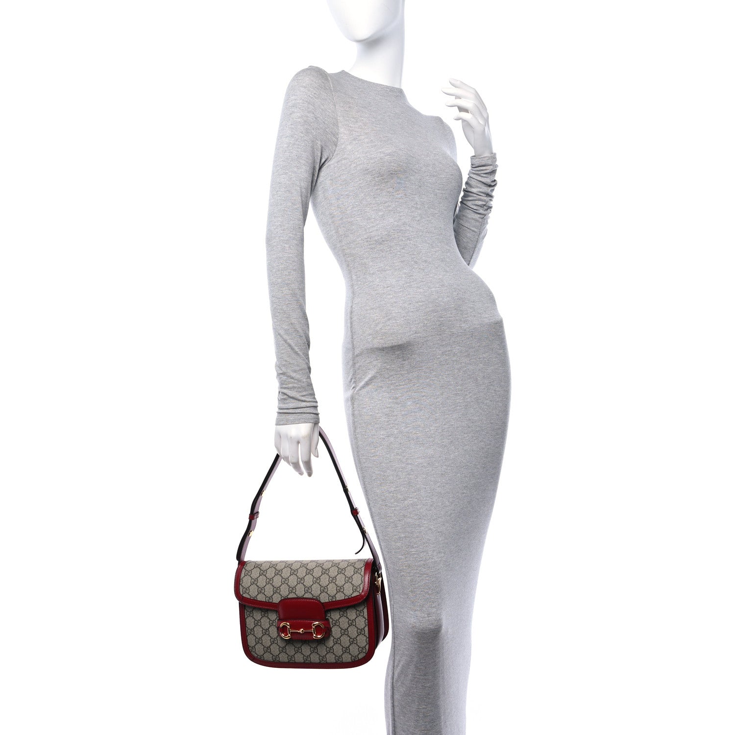 Gucci GG Supreme Monogram Azalea Calfskin Horsebit 1955 Shoulder Bag Beige Ebony New Cherry Red 2 of 10