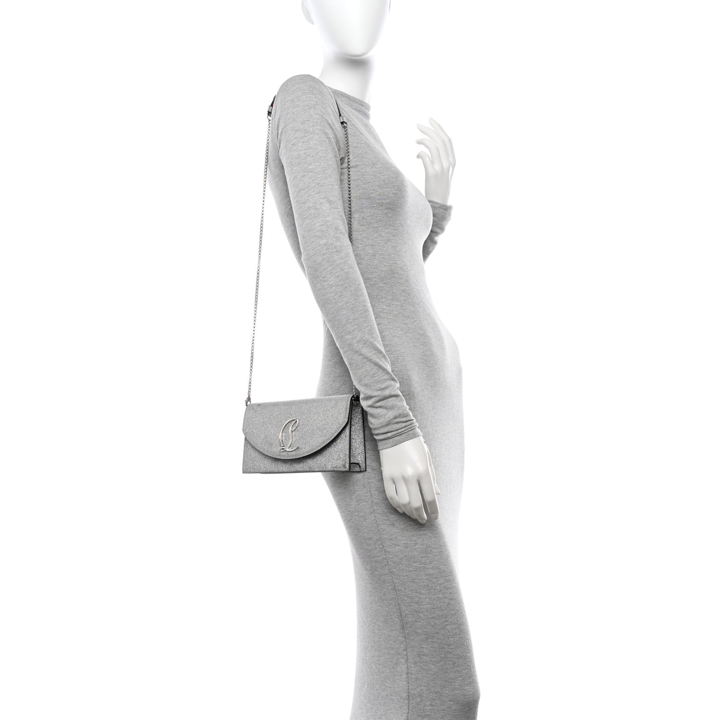 Glitter Calfskin Loubi54 Crossbody Clutch Silver