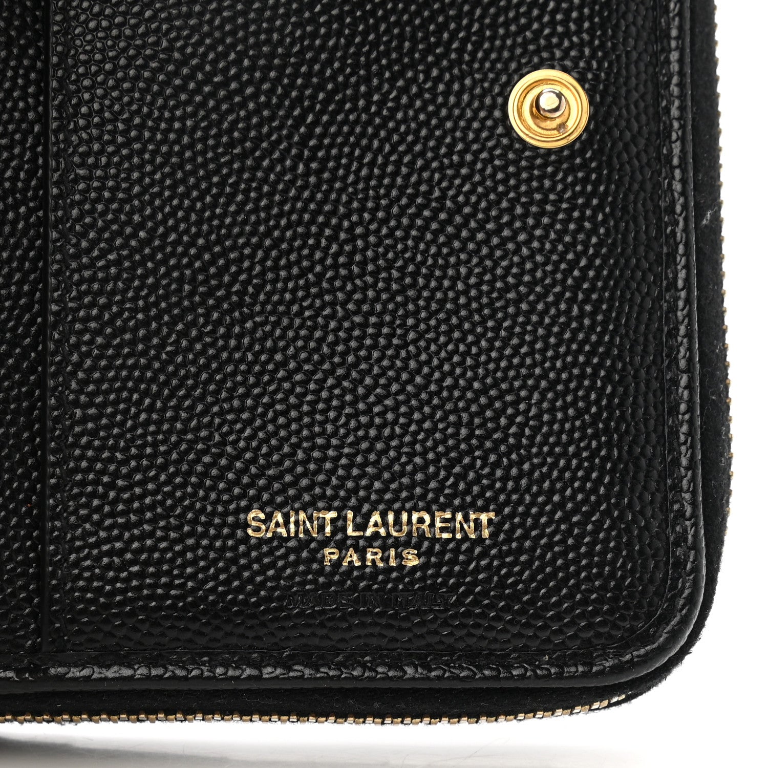Saint Laurent Grain De Poudre Matelasse Chevron Monogram Compact Zip Around Wallet Black 6 of 7