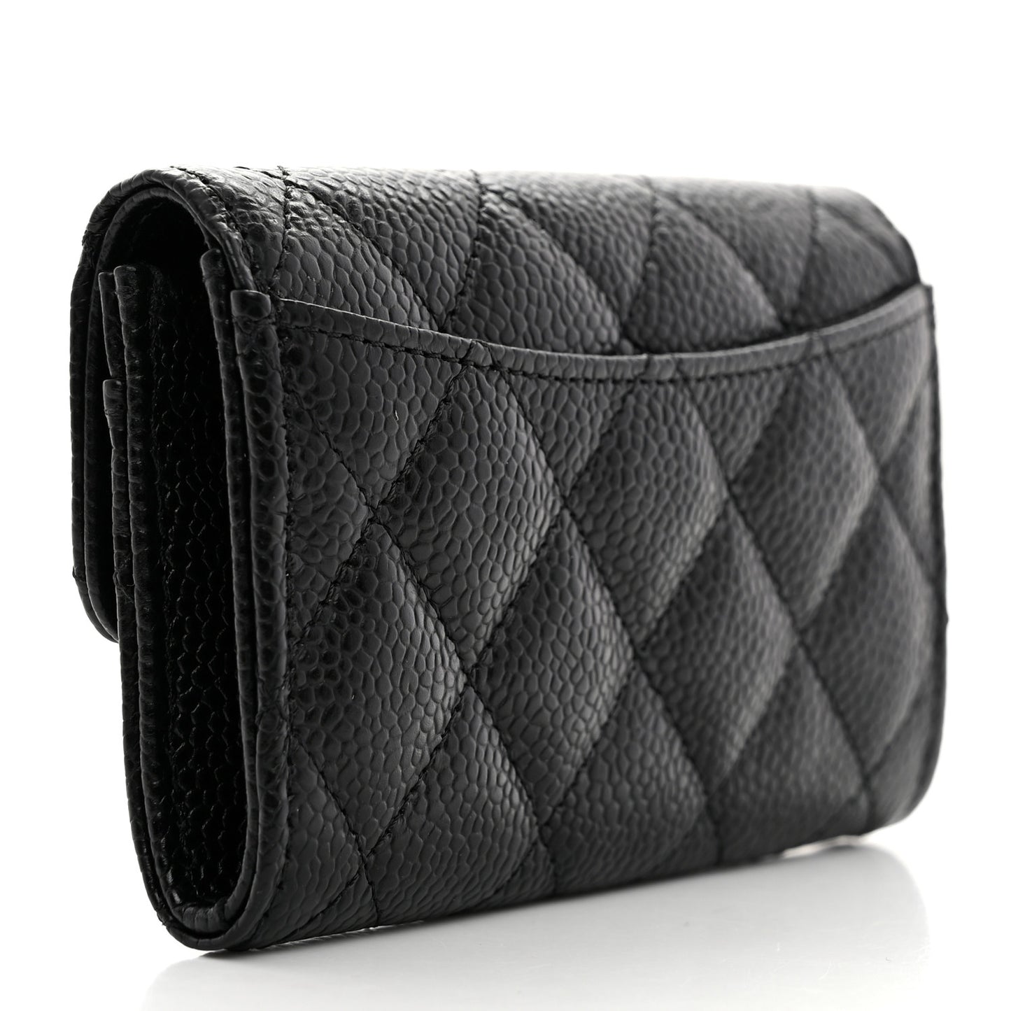 Caviar Quilted Flap Card Holder Wallet Black