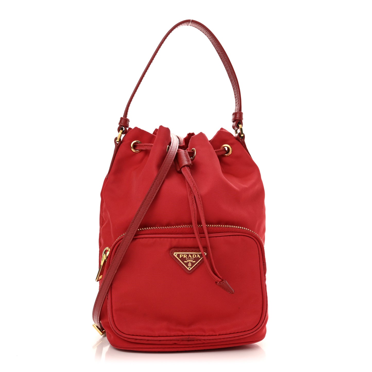 Saffiano Tessuto Nylon Mini Bucket Crossbody Bag Rosso