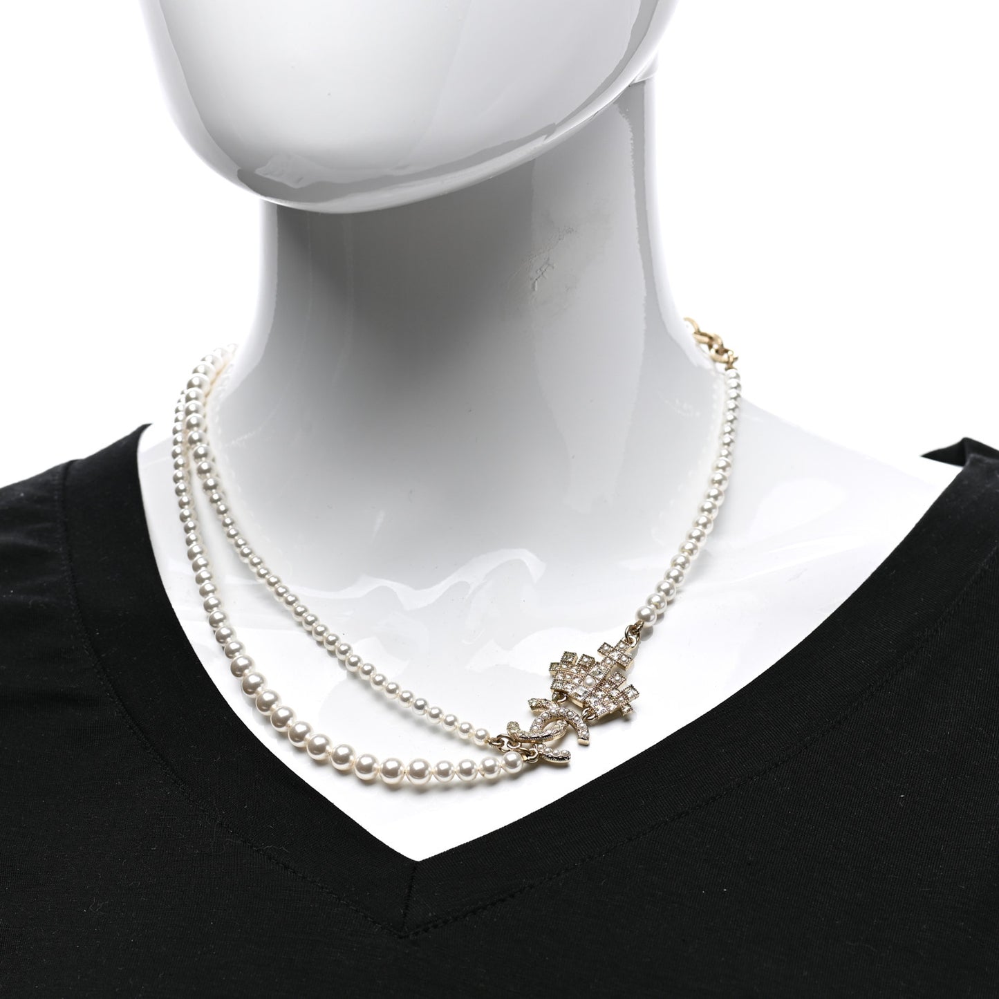 Pearl Crystal CC Crown Multi Strand Necklace Gold