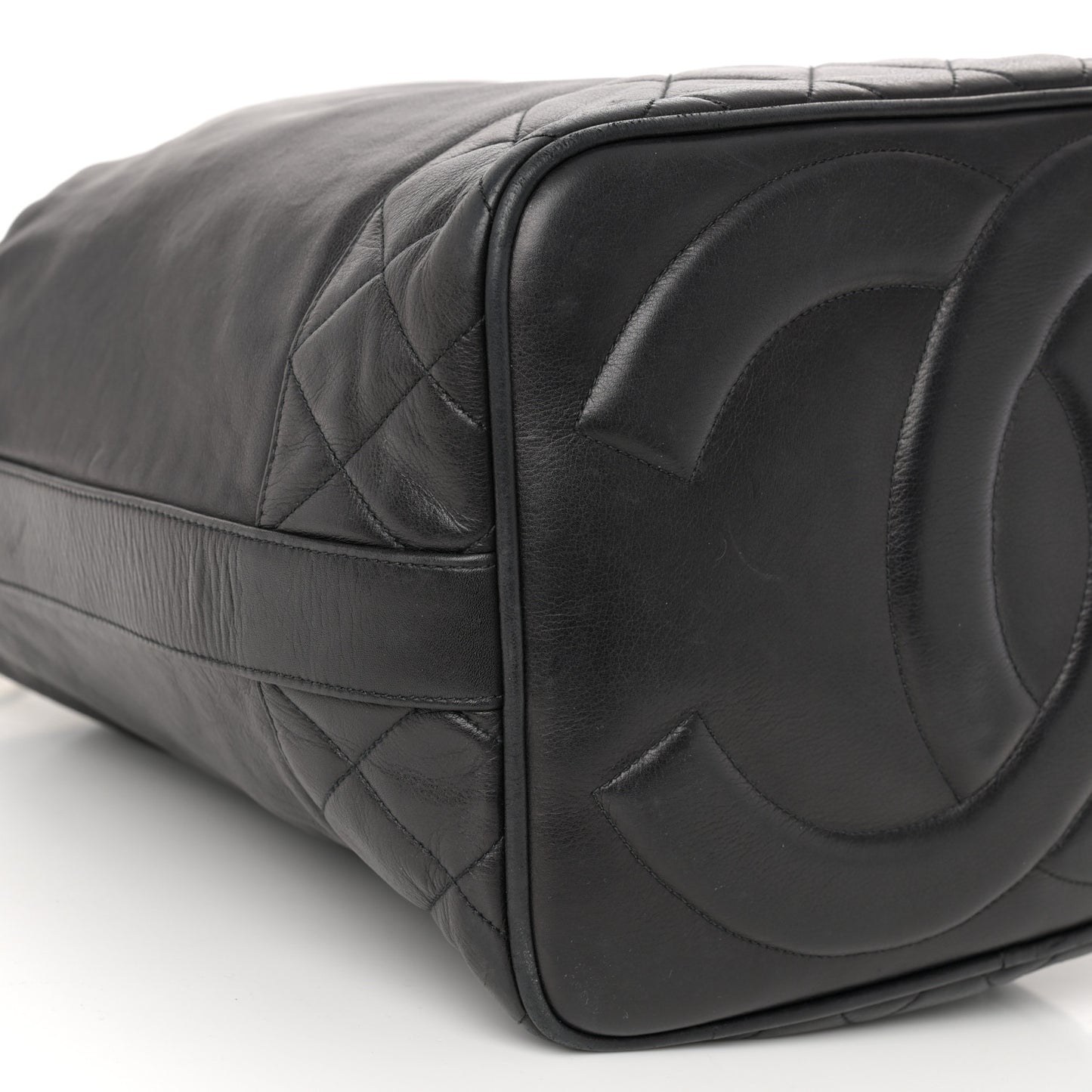Lambskin Quilted Drawstring Bucket Bag Black