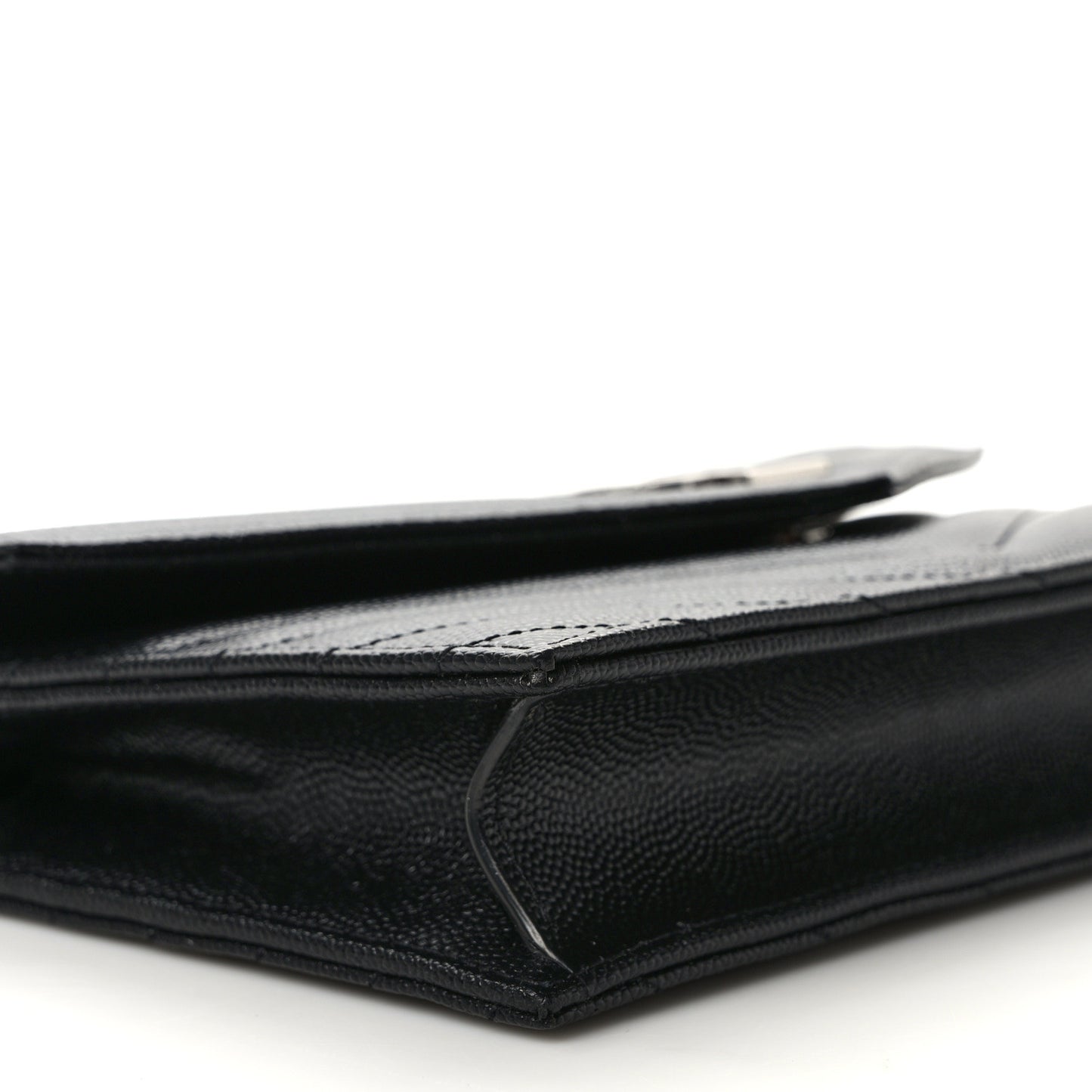 Grain De Poudre Matelasse Chevron Monogram Envelope Chain Wallet Black