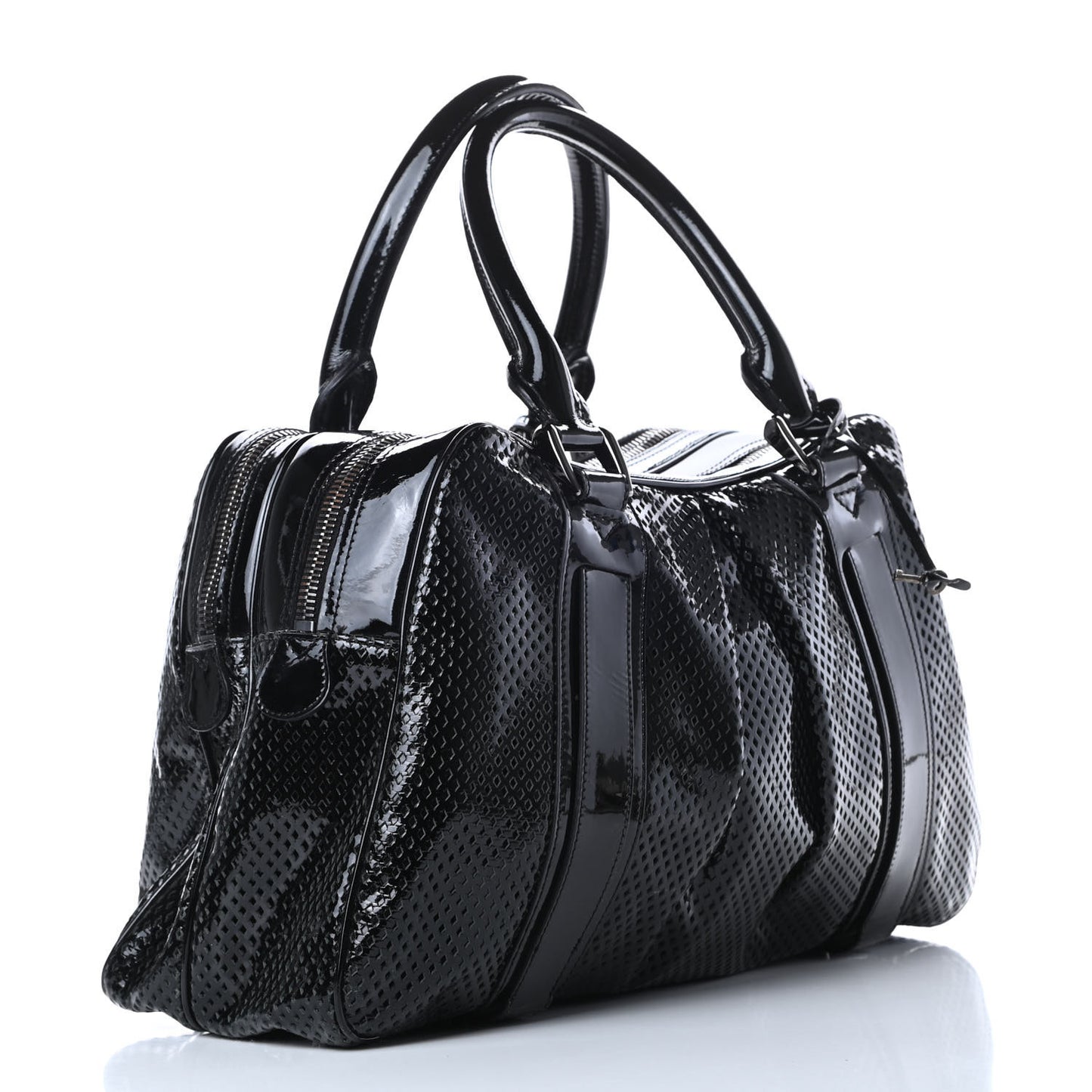 Prorsum Perforated Patent Calfskin Knight Satchel Black