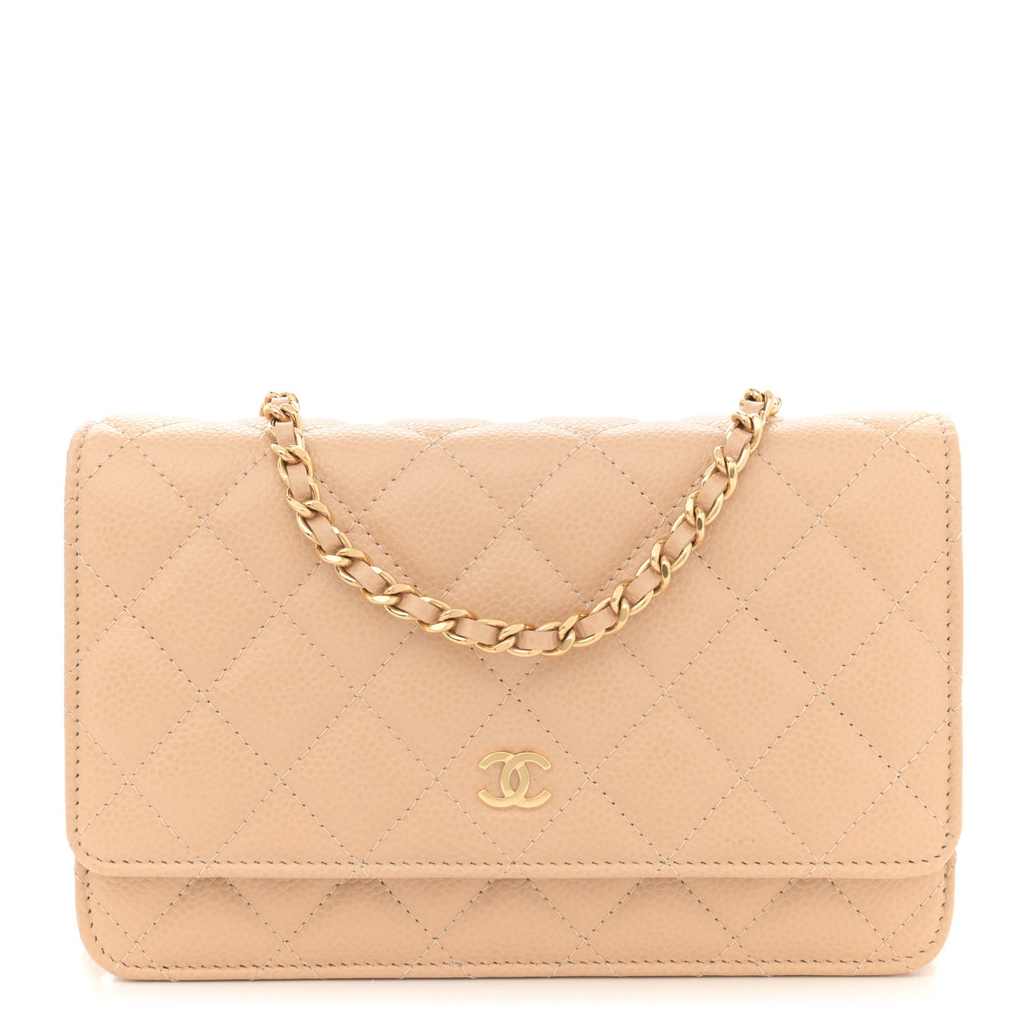 Caviar Quilted Wallet on Chain WOC Beige