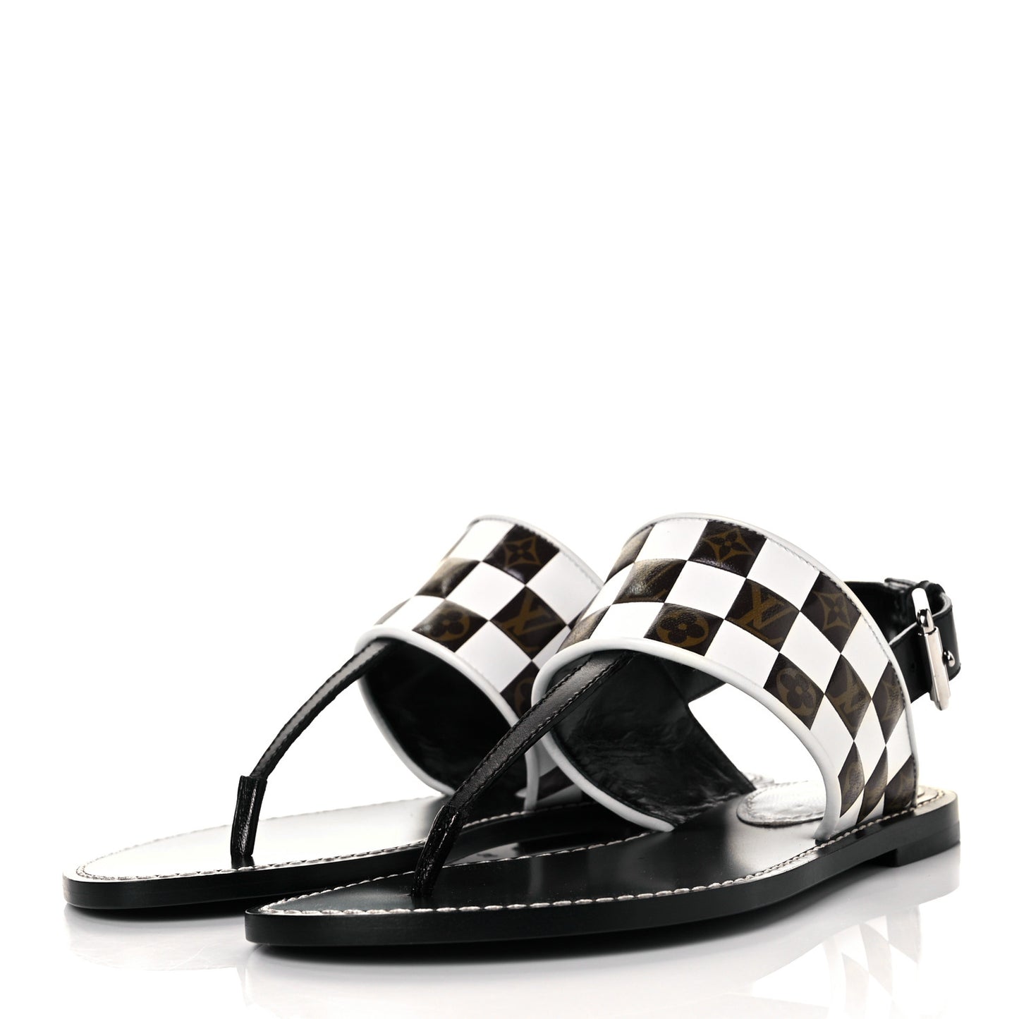 Monogram Calfskin Matchmake Flat Thong Sandals 36 Black