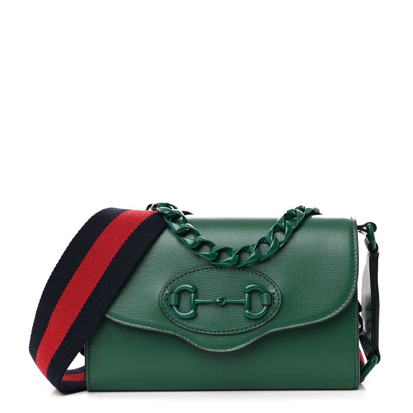 Azalea Calfskin Web Monochrome Mini Horsebit 1955 Chain Shoulder Bag Emerald