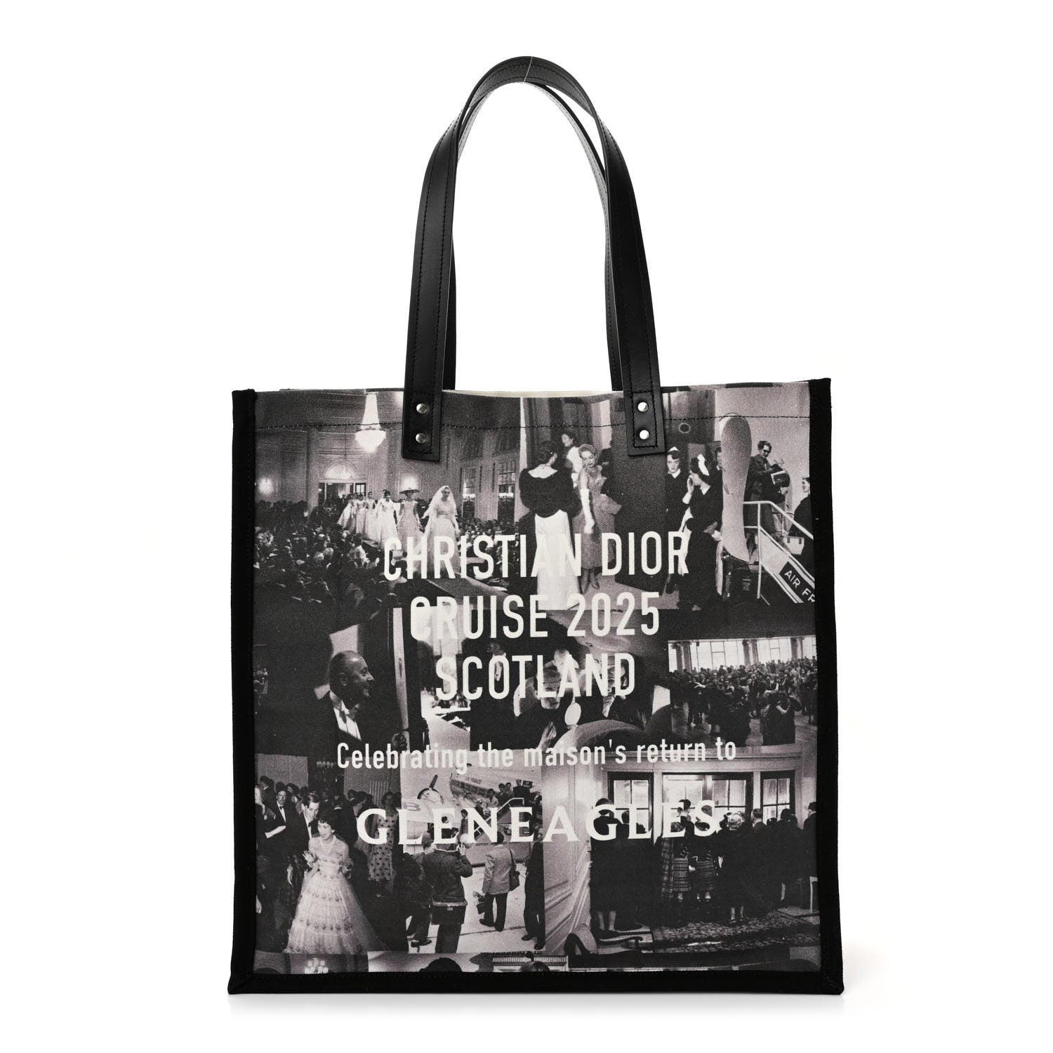 Christian Dior Canvas Print Cruise 2025 Scotland Tote Black White 1 of 13