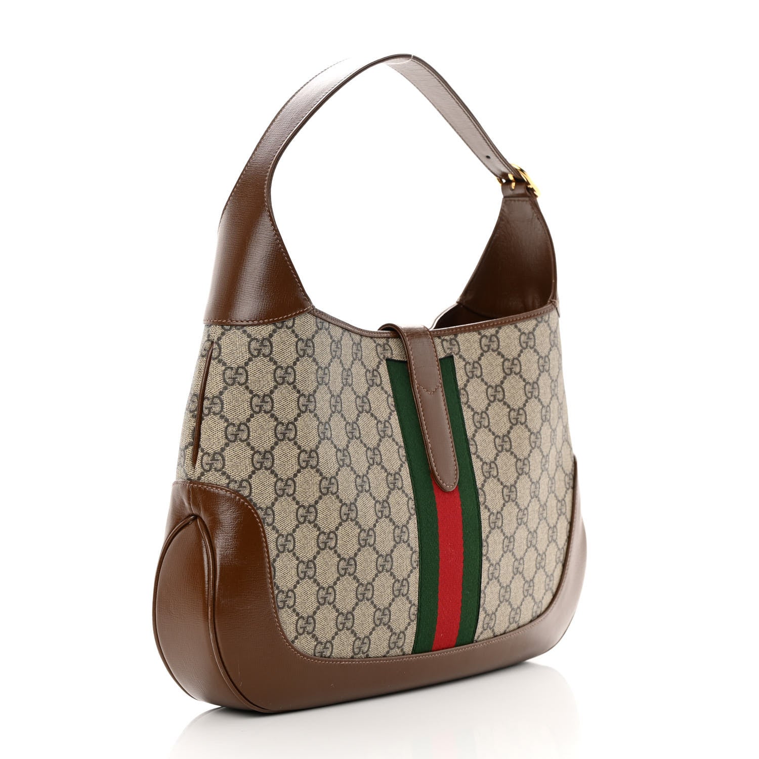 Gucci GG Supreme Monogram Azalea Calfskin Web Medium Jackie 1961 Hobo Beige Ebony Brown Sugar 3 of 12