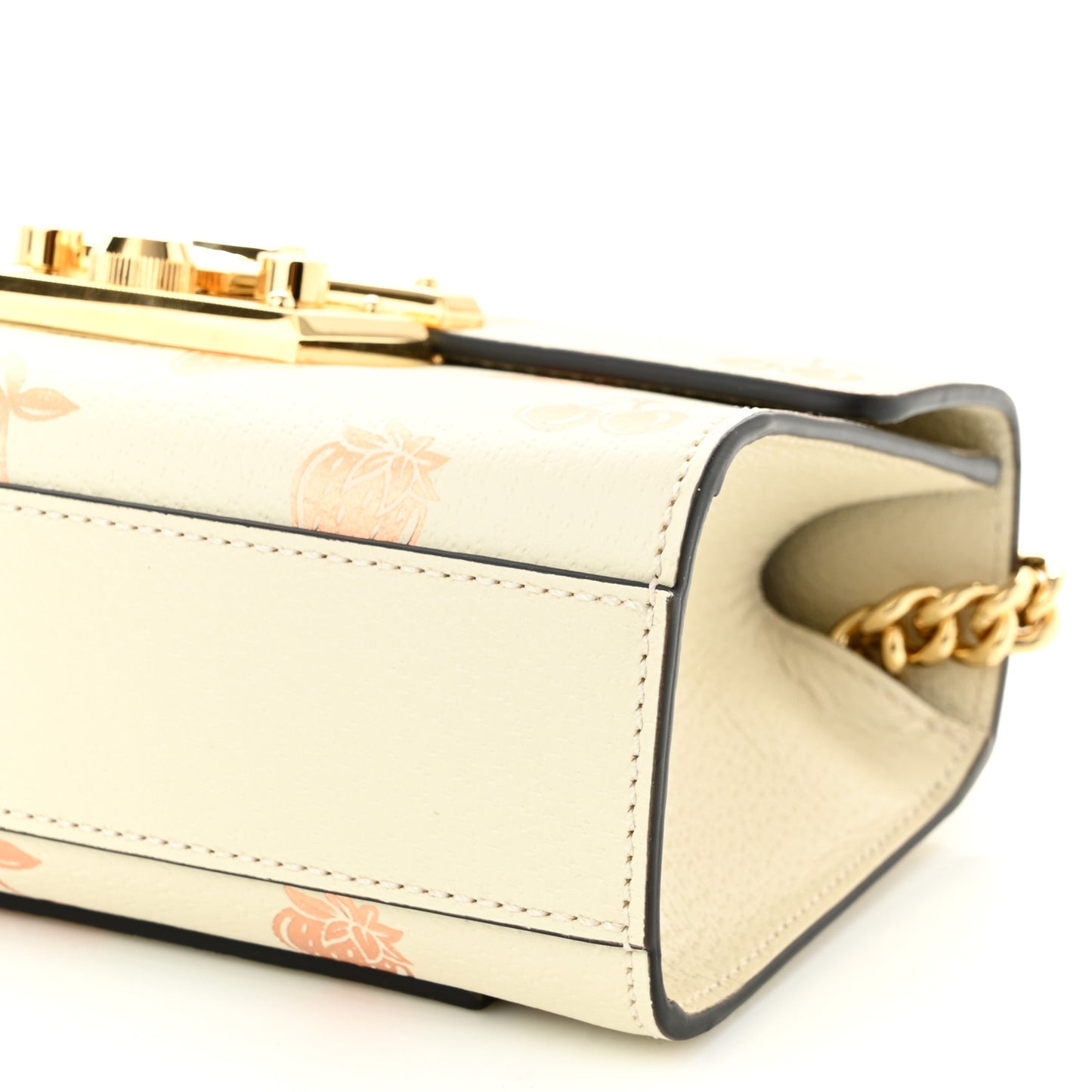 Textured Dollar Calfskin Berry Print Small Padlock Shoulder Bag Mystic White Light Copper