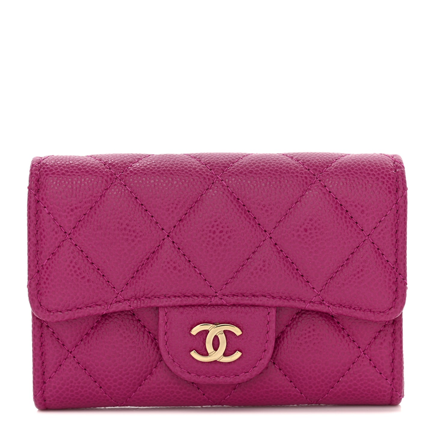 Caviar Quilted Flap Card Holder Wallet Purple