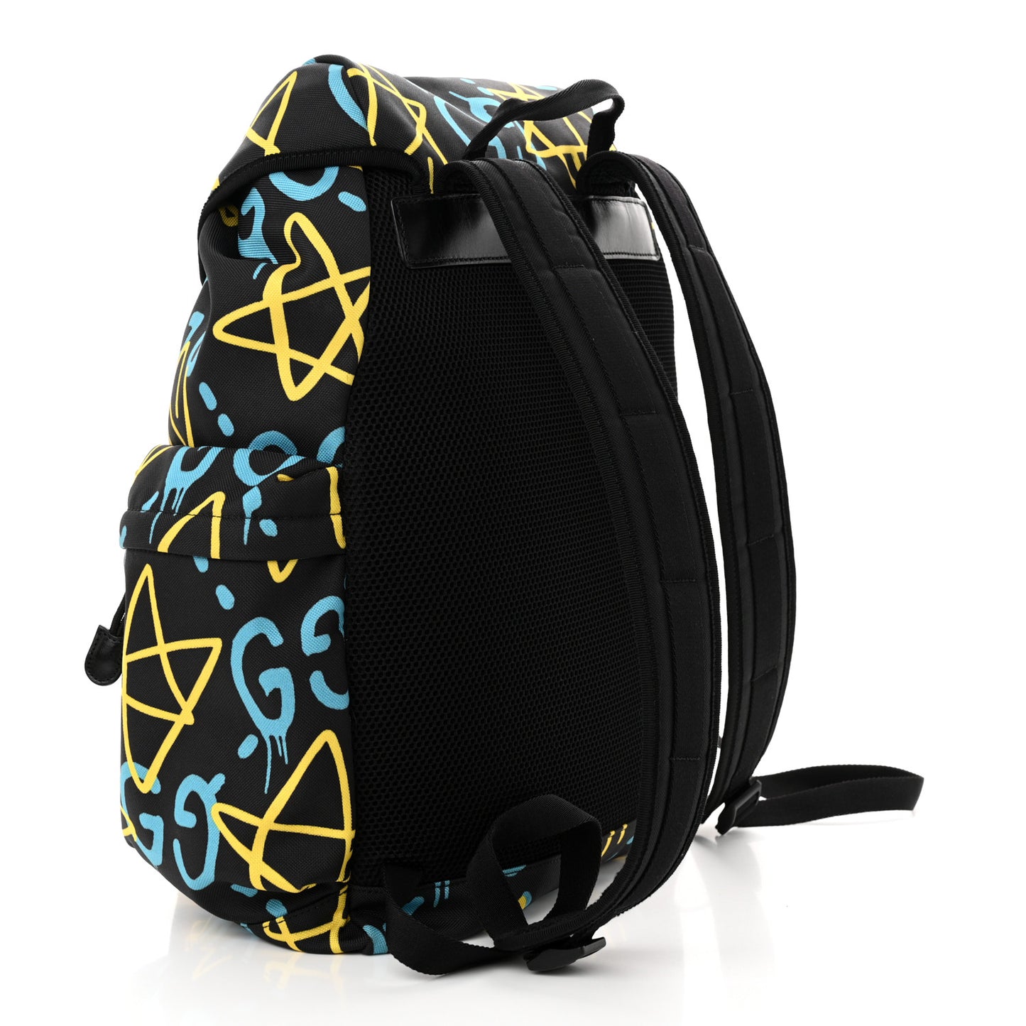 Techno Canvas GucciGhost Double Buckle Backpack Black New Acquamarine