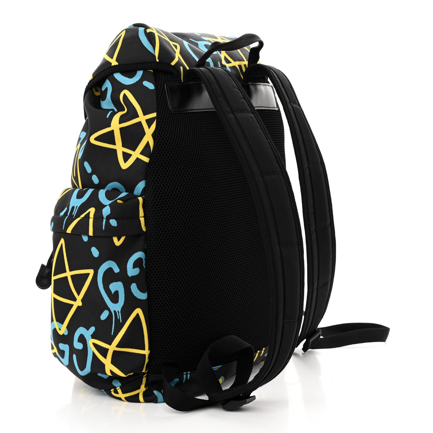 Gucci Techno Canvas GucciGhost Double Buckle Backpack Black New Acquamarine 3 of 12