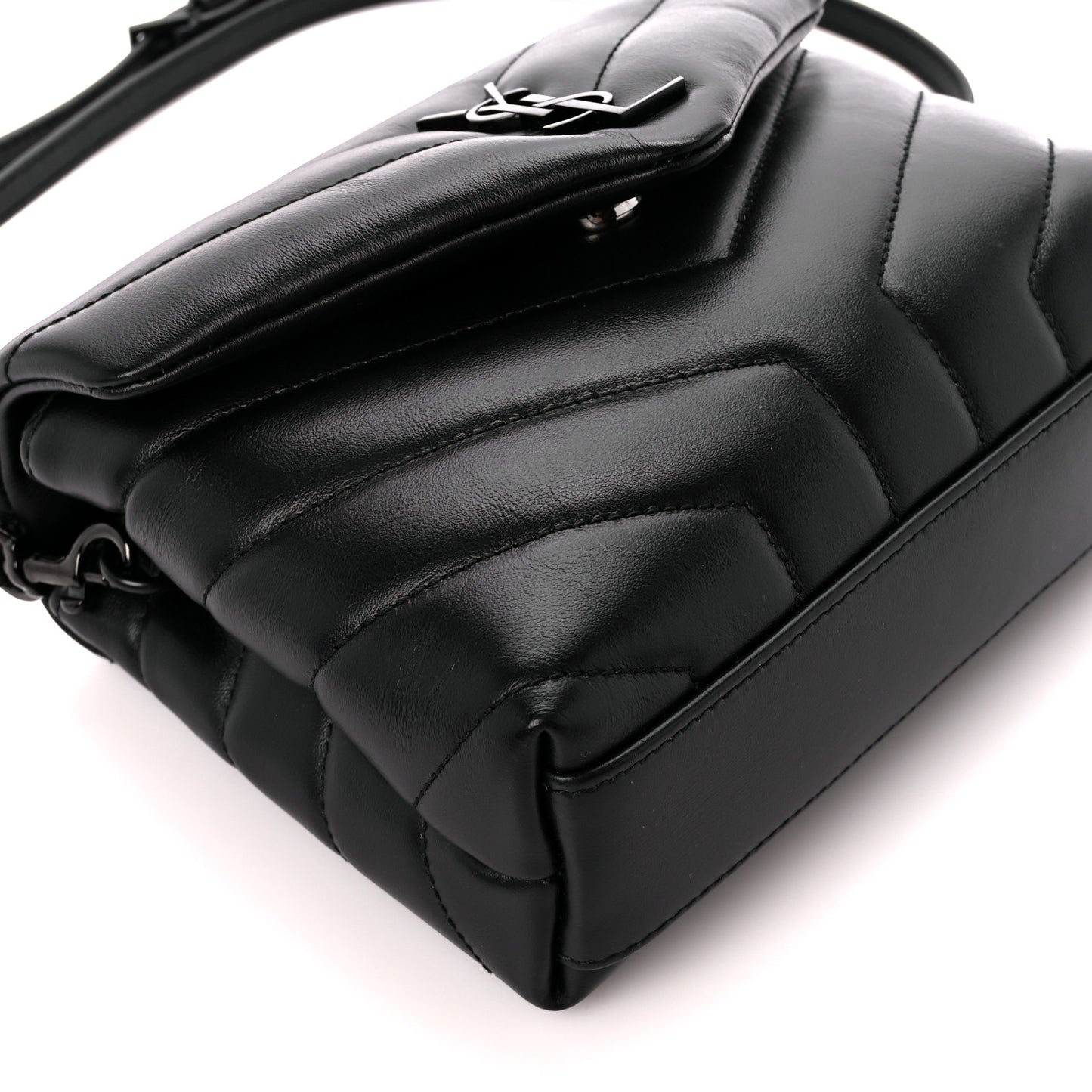 Calfskin Y Quilted Monogram Monochrome Toy Loulou Crossbody Bag Black
