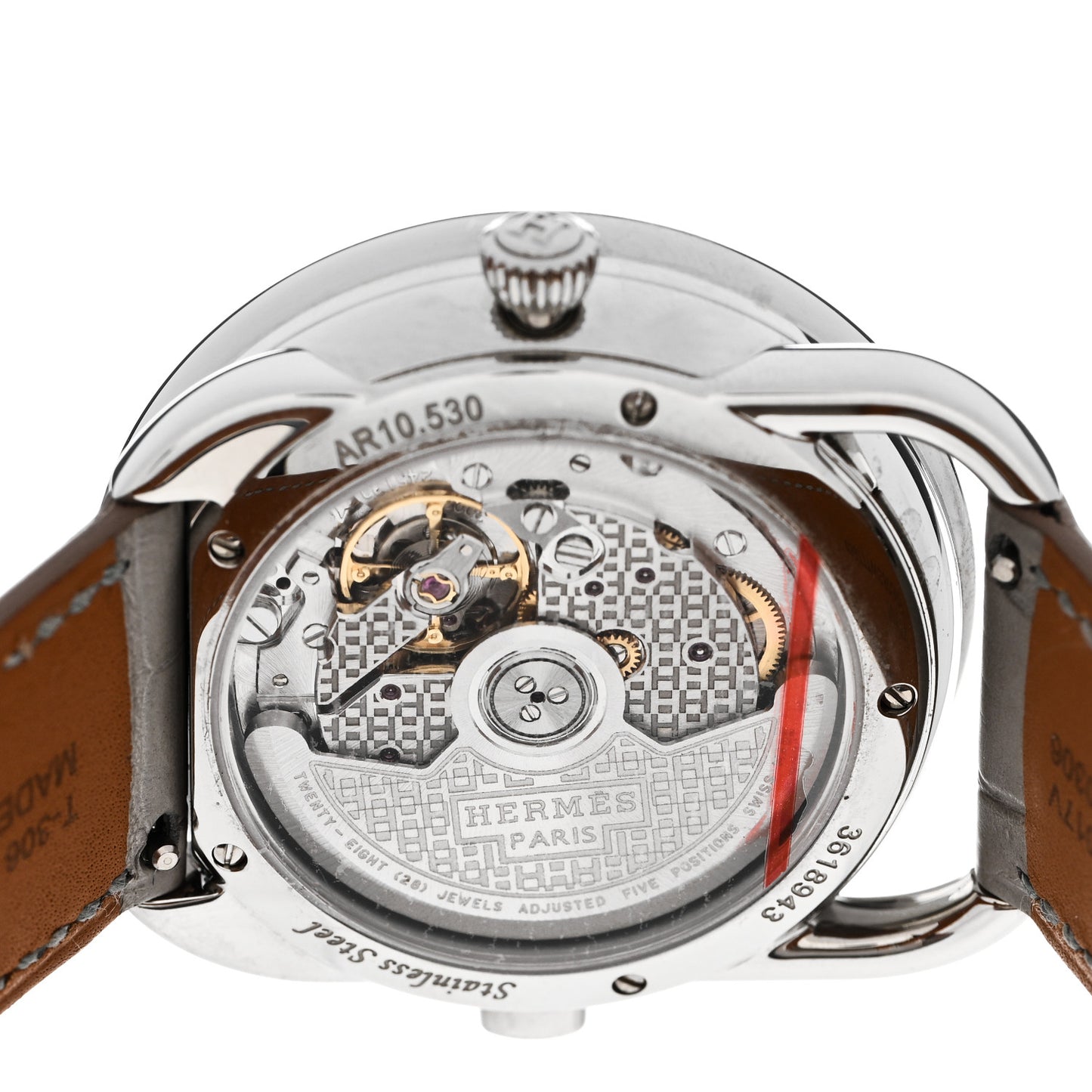Stainless Steel Alligator Diamond Bezel Mother of Pearl 38mm Arceau Le Temps Voyageur Automatic Watch Gris Perle