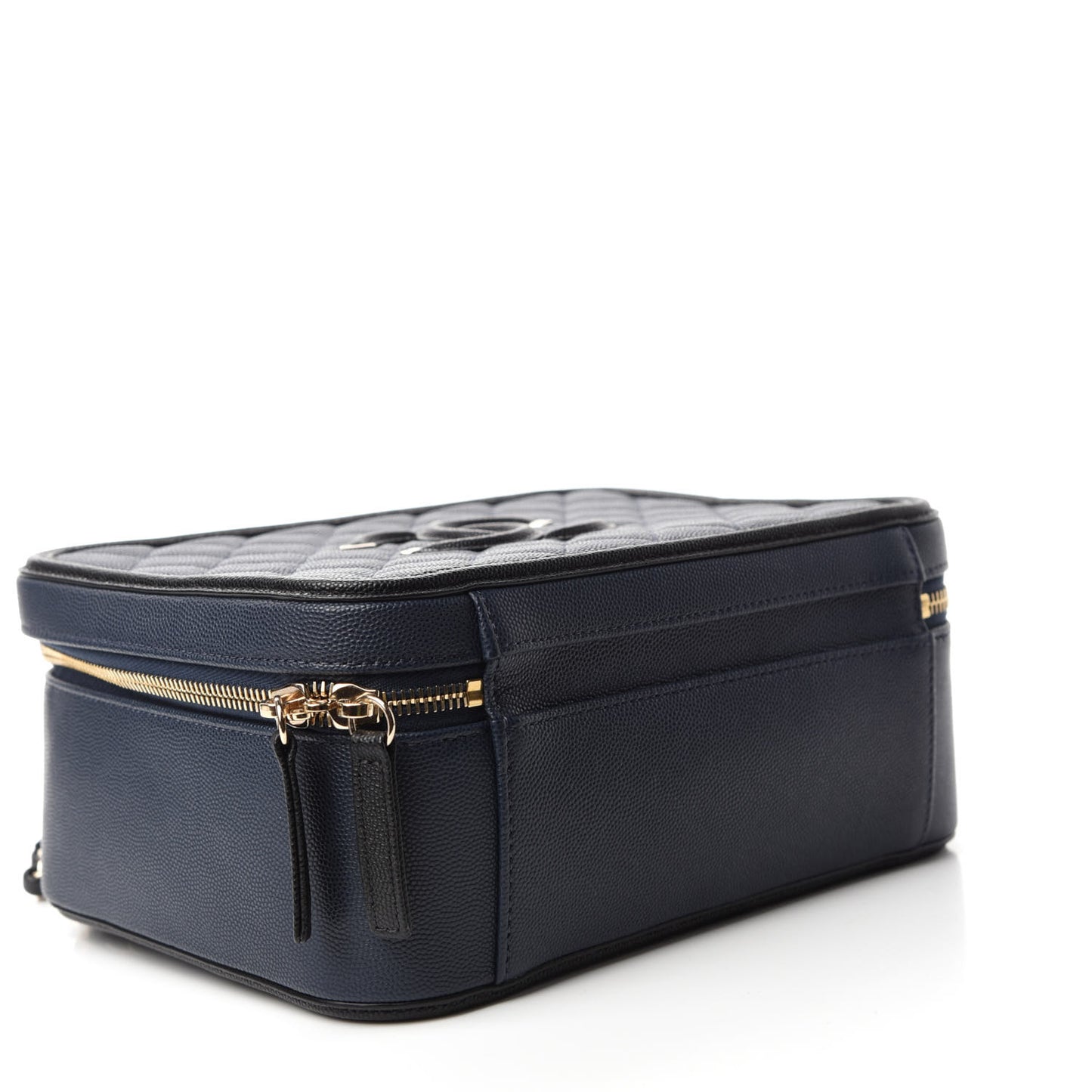 Caviar Quilted Large CC Filigree Vanity Case Navy Black