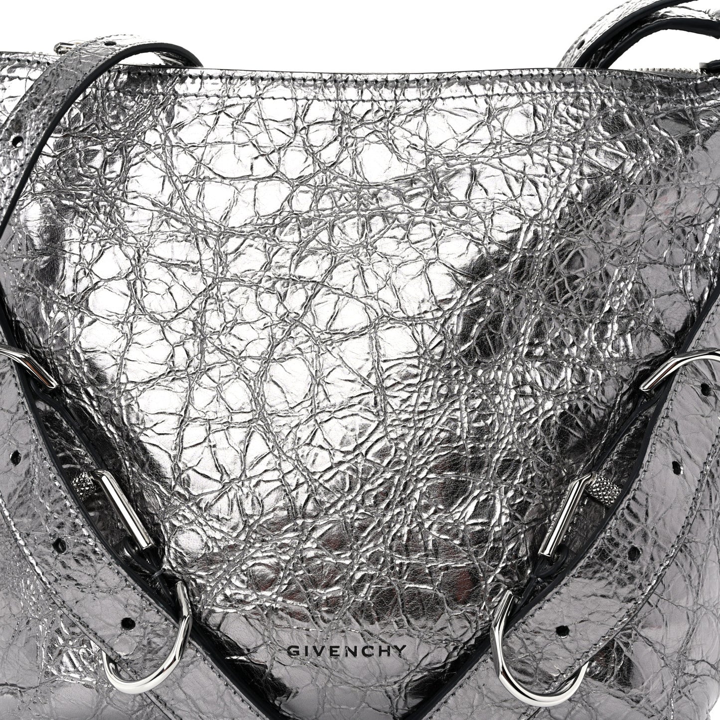 Metallic Calfskin Small Voyou Bag Silver