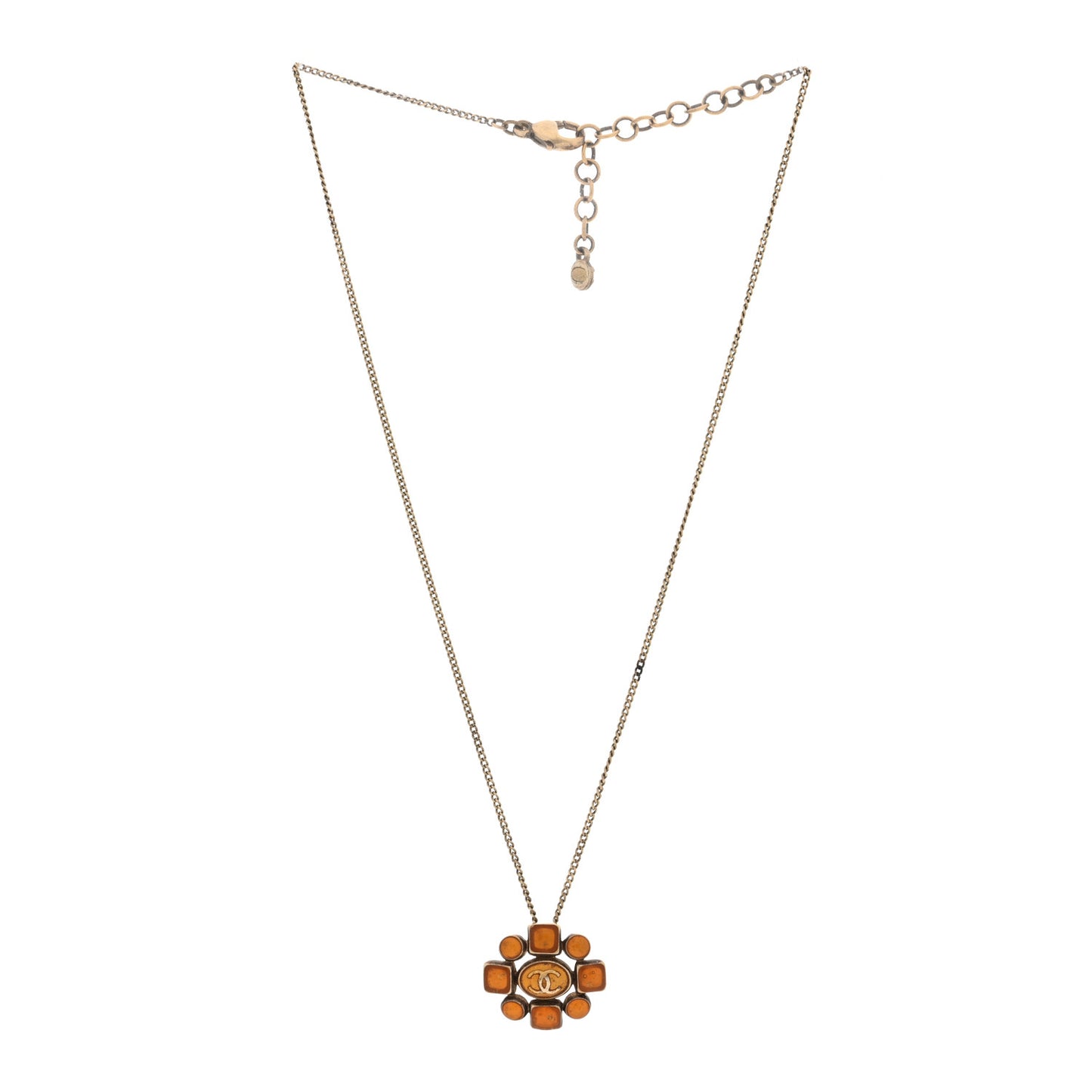 Gripoix Poured Glass CC Pendant Necklace Gold