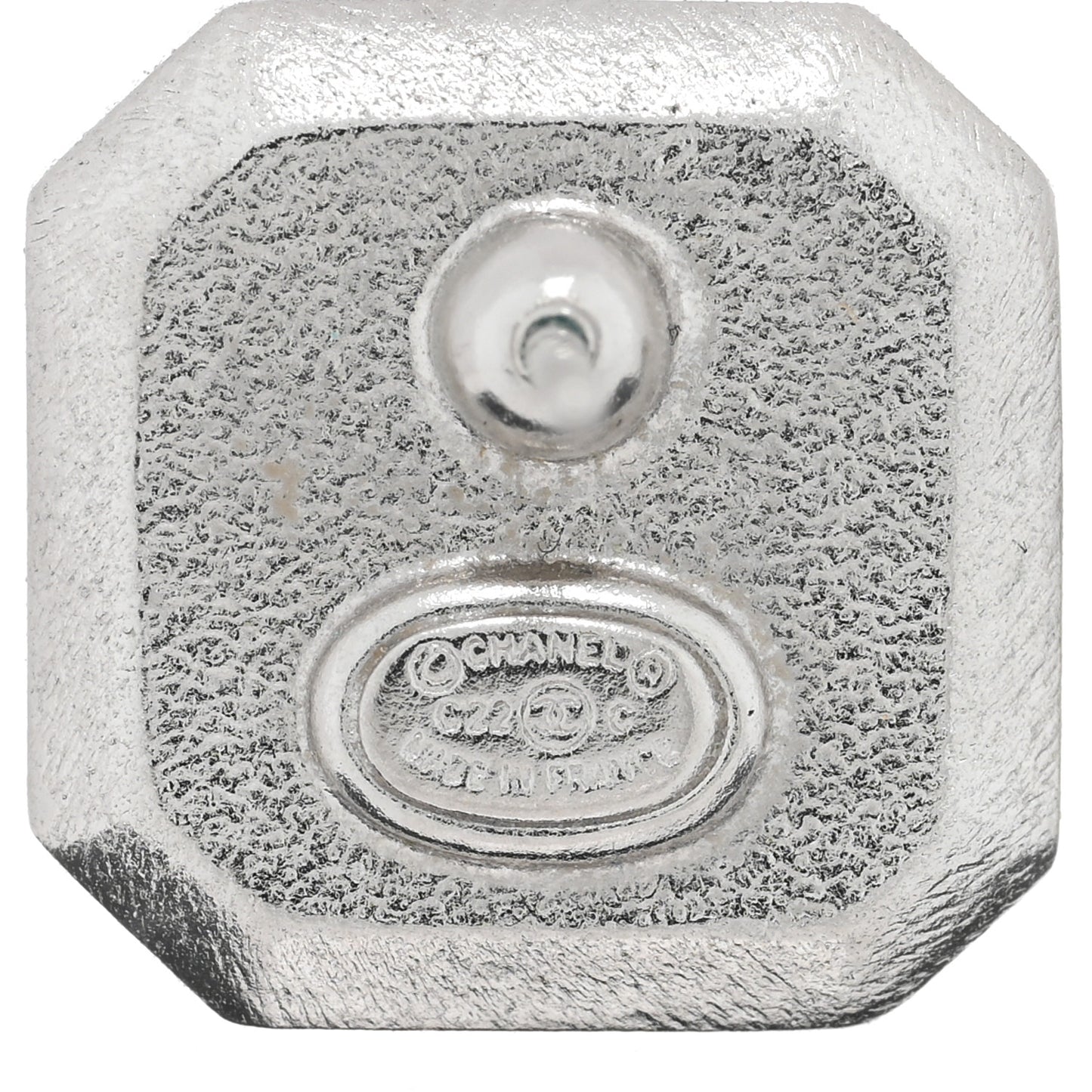 Pearl Crystal CC Square Earrings Silver