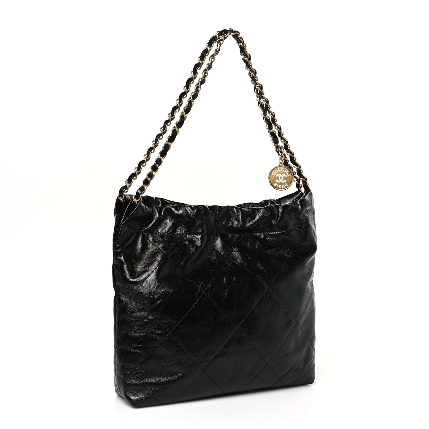 Shiny Calfskin Quilted Small Chanel 22 Black