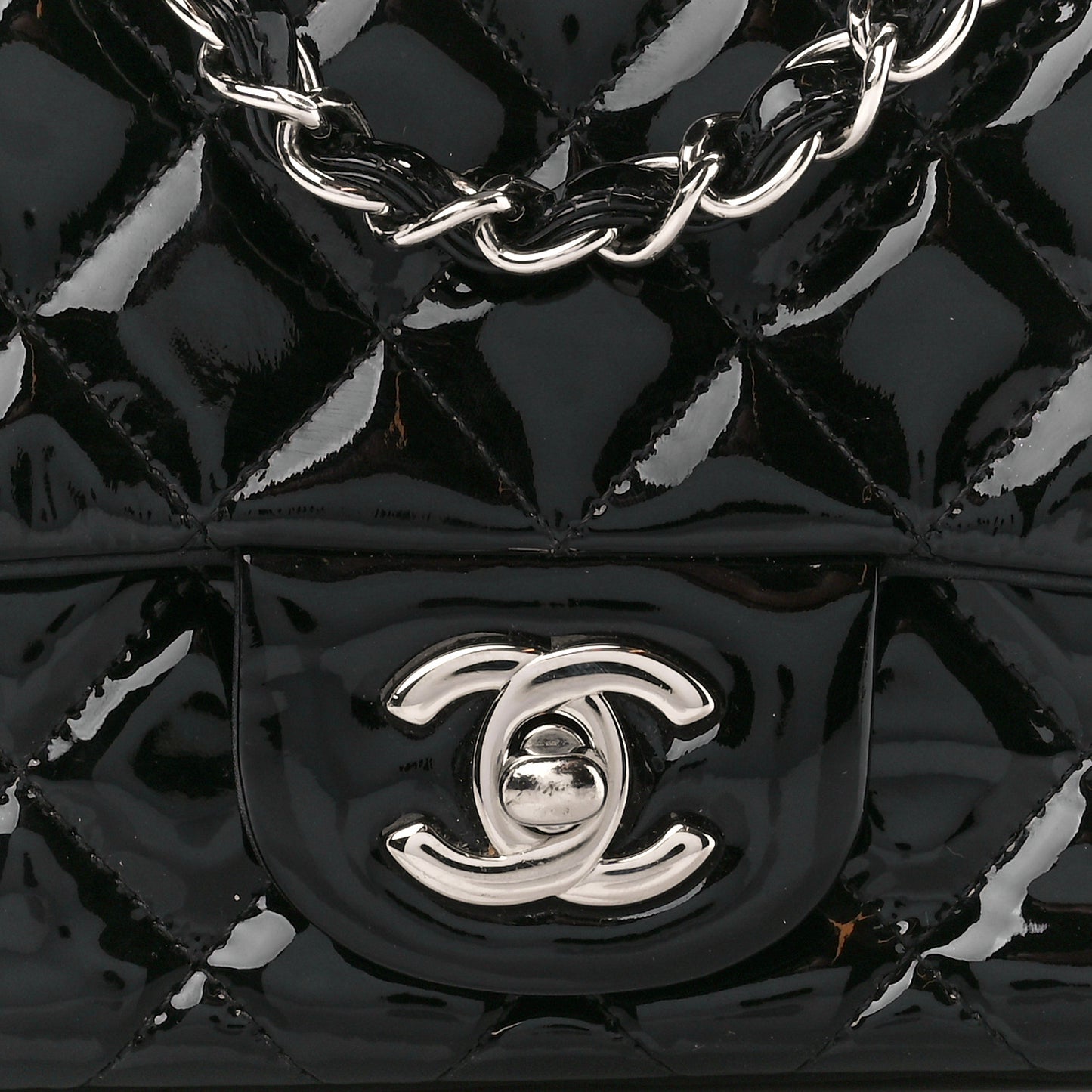 Patent Calfskin Quilted Mini Square Flap Black