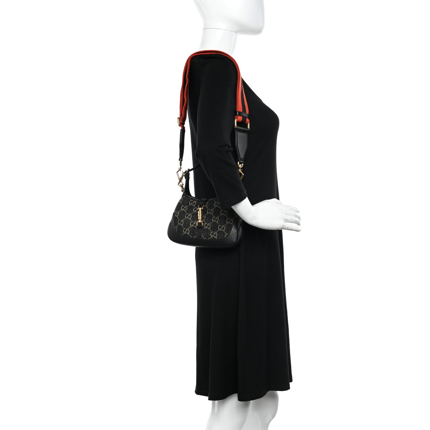 Jacquard Black Denim GG Monogram Textured Dollar Calfskin Mini Jackie 1961 Hobo Black Ivory