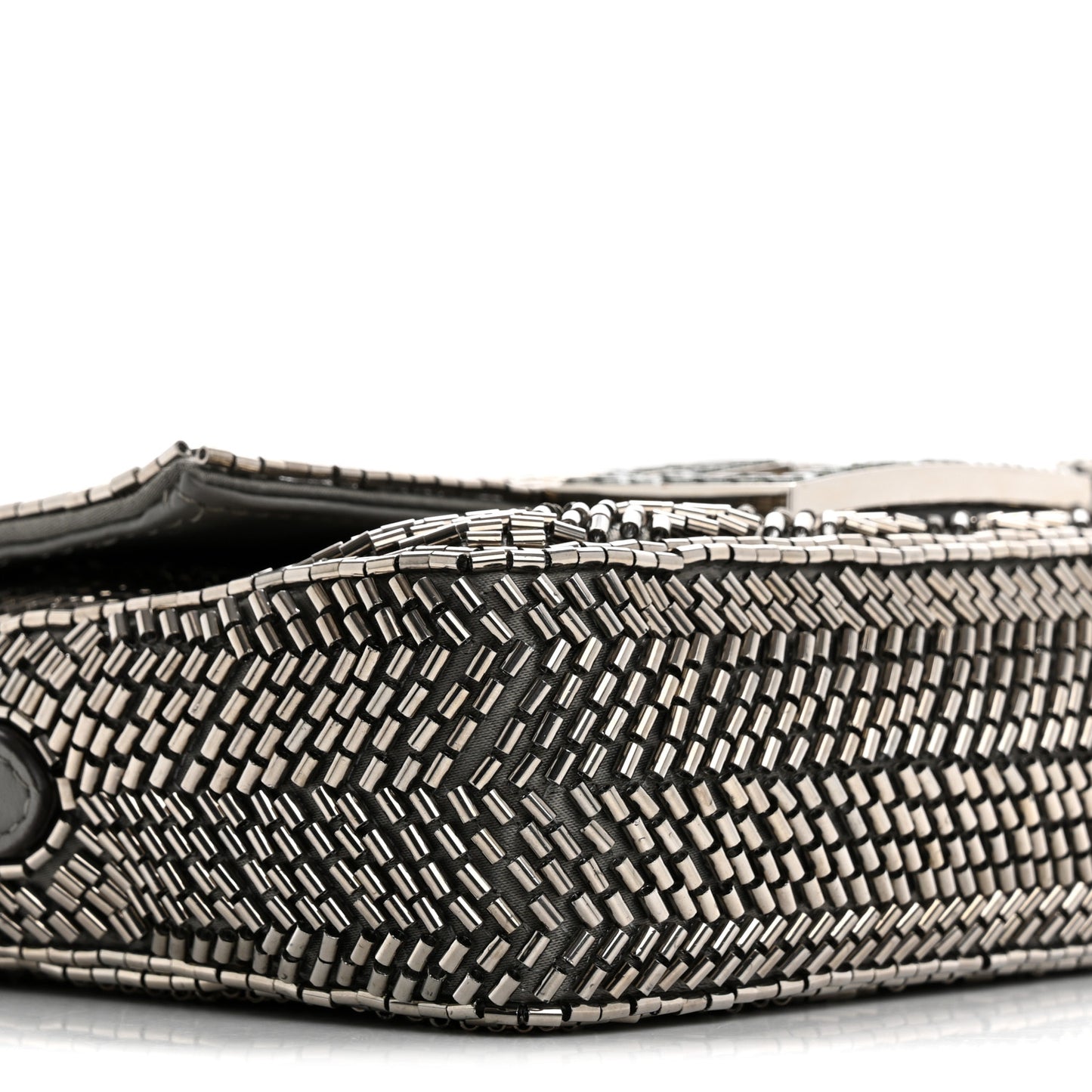 Fabric Beaded Woven Mini Baguette Clay Palladium