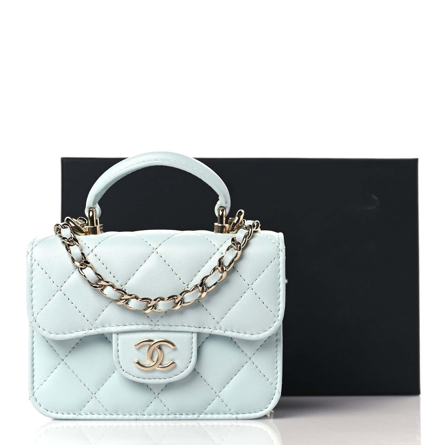Chanel Lambskin Quilted Top Handle Flap Coin Purse With Chain Light Blue 11 of 11