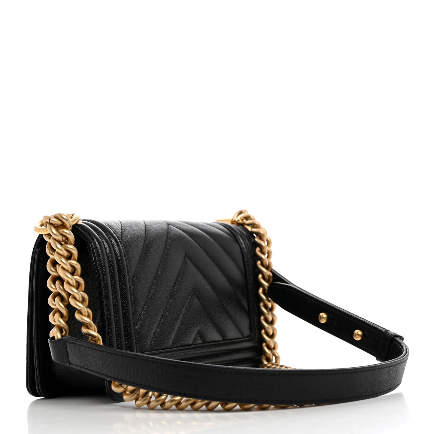 Caviar Chevron Quilted Small Boy Flap Black